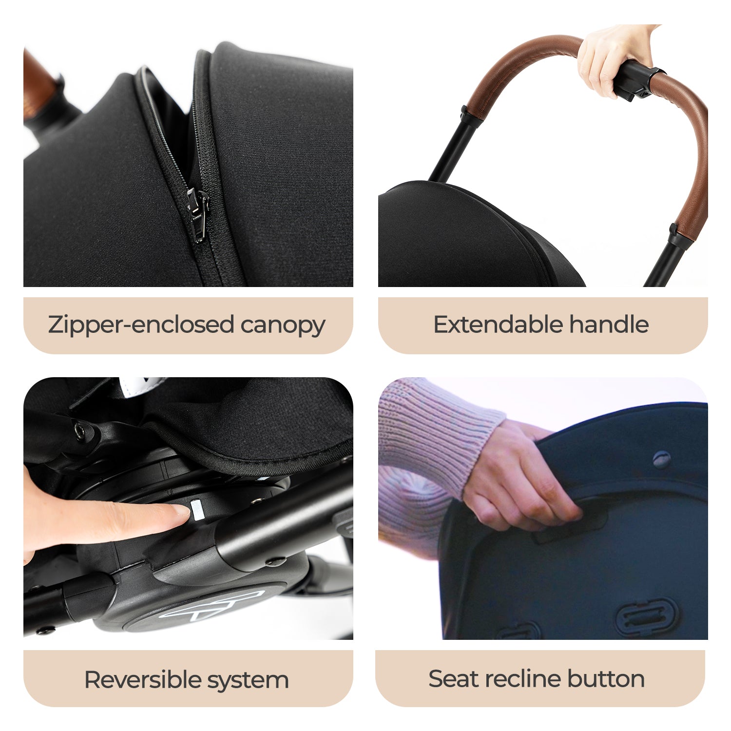 Teknum Stroll 2 Reversible Travel Stroller w/ Quilted Diaper Backpack – Black