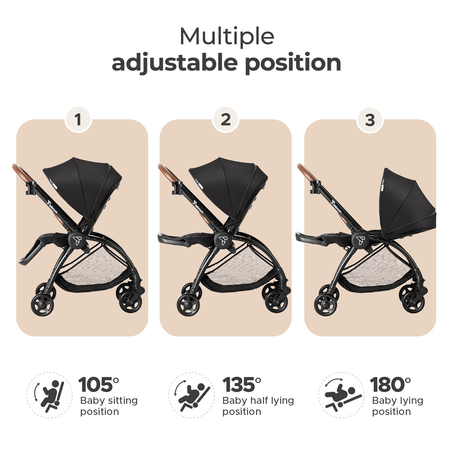 Teknum Stroll 2 Reversible Travel Stroller w/ Quilted Diaper Backpack – Black