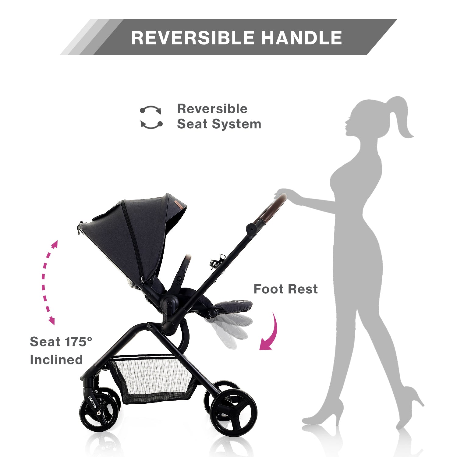 Teknum Stroll 1 Reversible Travel Stroller w/ Diaper Bag Set – Black