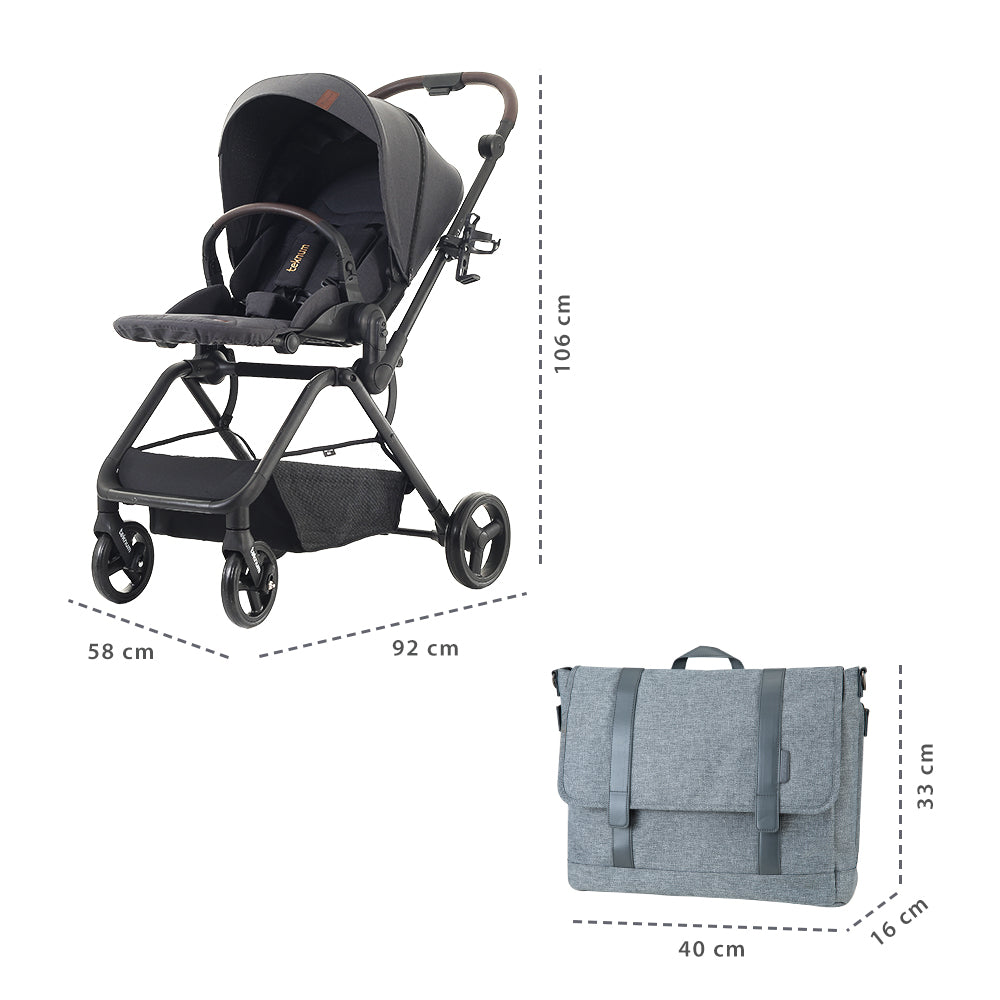 Teknum Stroll 1 Reversible Travel Stroller w/ Dad’s Diaper Bag – Black