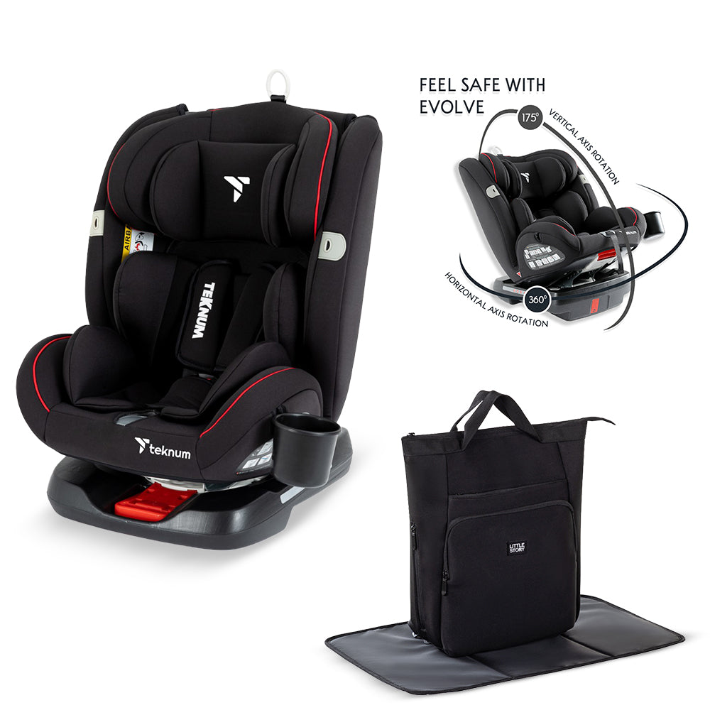 Teknum Evolve 360 Car Seat w/ Mommy Diaper Bag – Black