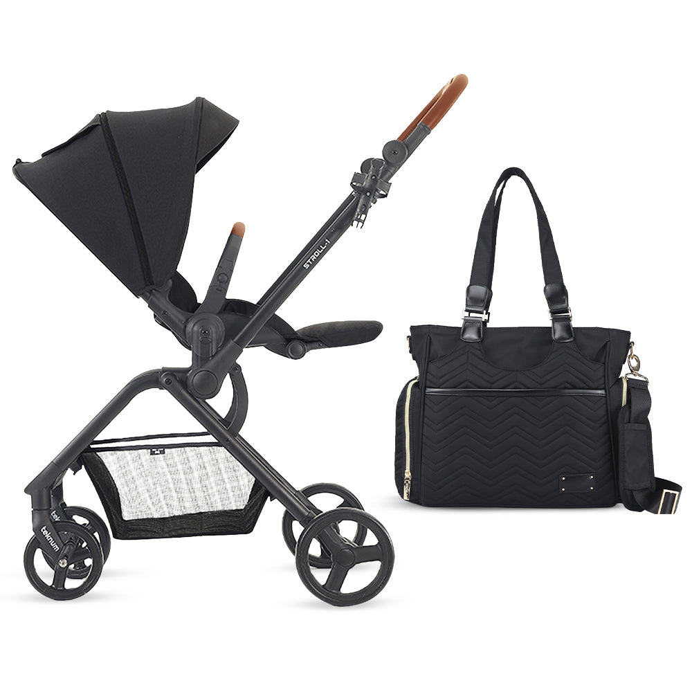 Teknum Stroll 1 Reversible Travel Stroller w/ Matilda Diaper Bag – Black