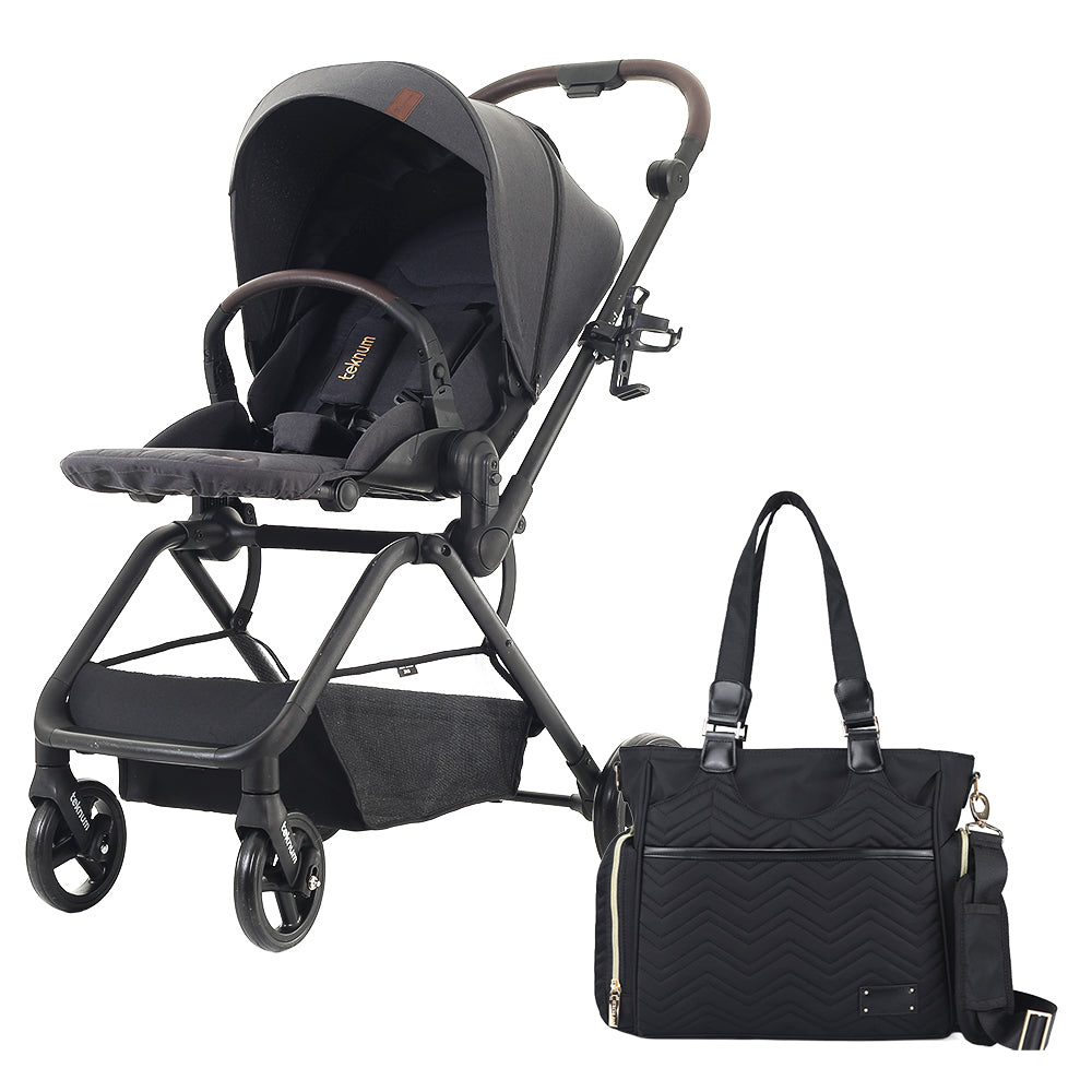 Teknum Stroll 1 Reversible Travel Stroller w/ Matilda Diaper Bag – Black