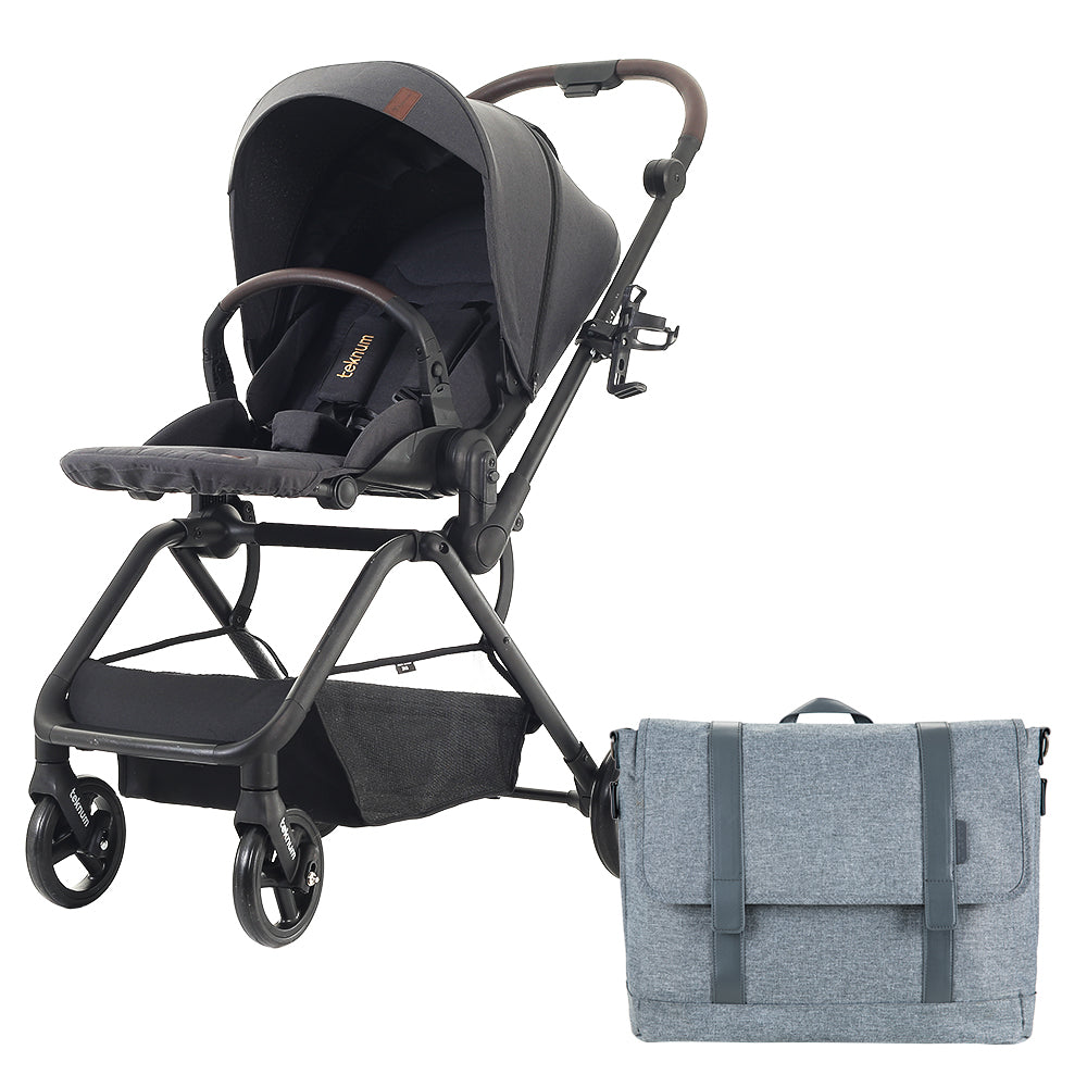 Teknum Stroll 1 Reversible Travel Stroller w/ Dad’s Diaper Bag – Black