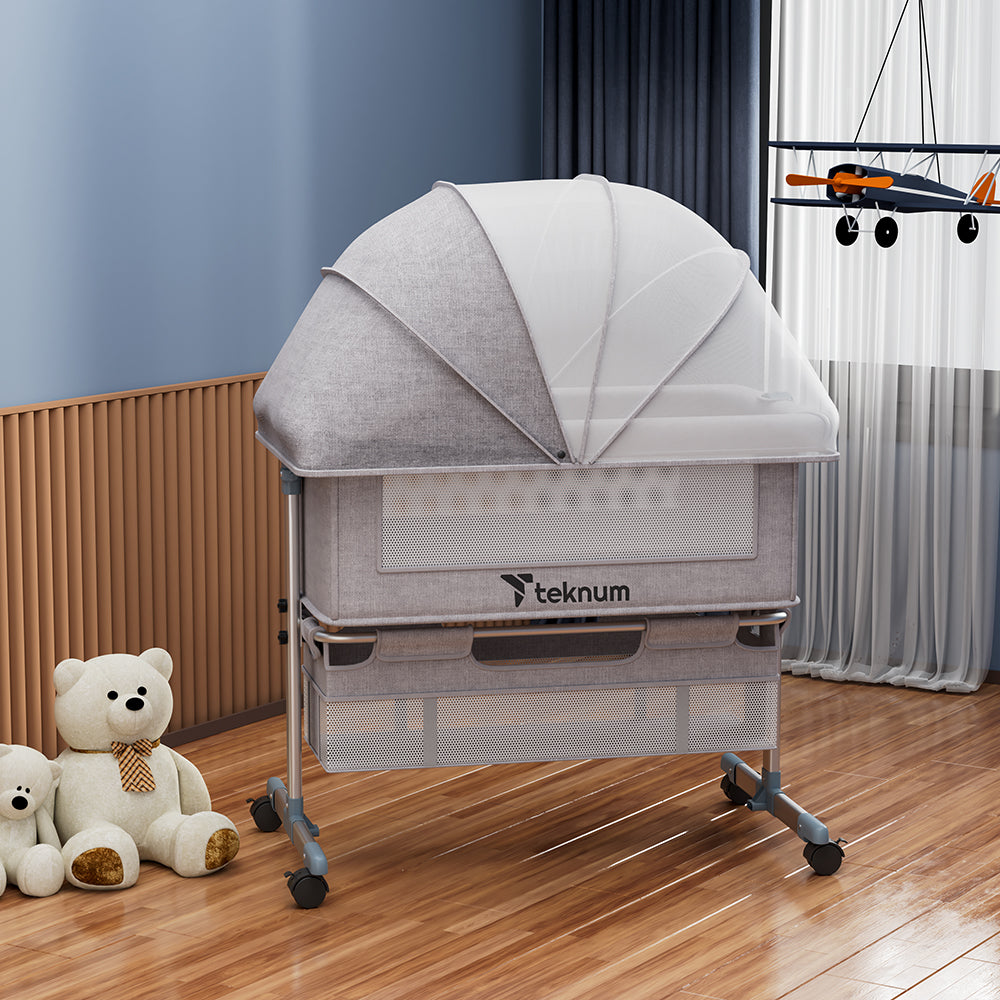 inchTeknum Bedside Crib w/ Mommy Diaper Bag – Grey inch