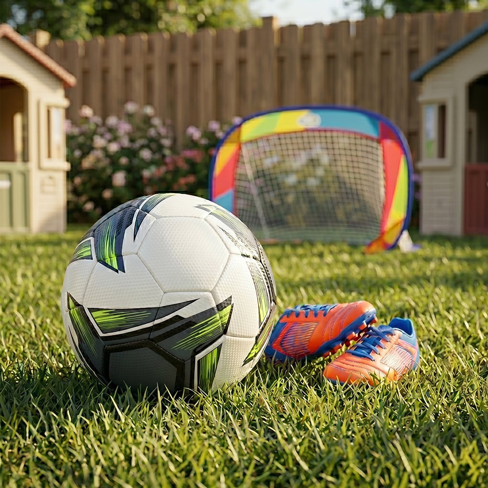Eazy Kids Size 5 Football – Durable TPU Soccer Ball for Kids, White/Neon Green