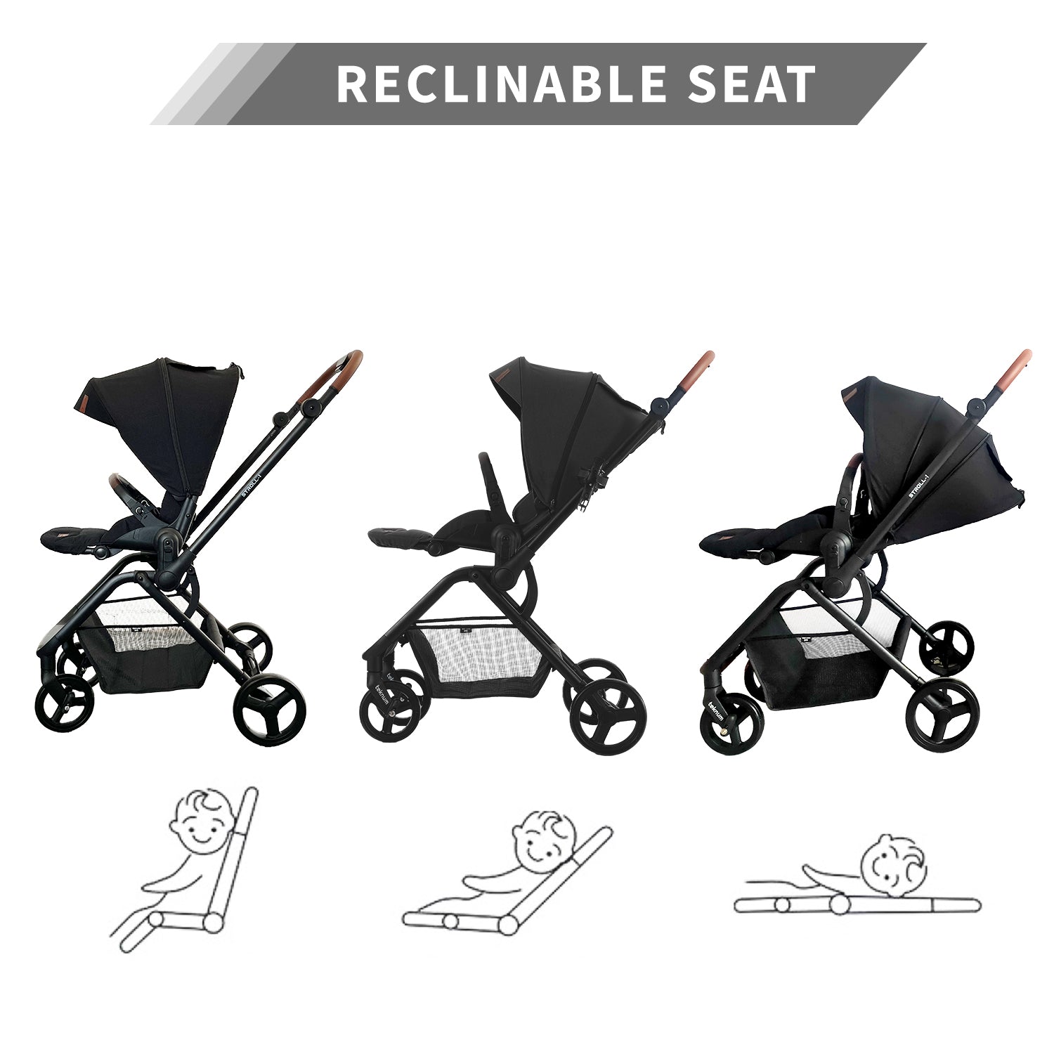 Teknum Stroll 1 Reversible Travel Stroller w/ Dad’s Diaper Bag – Black