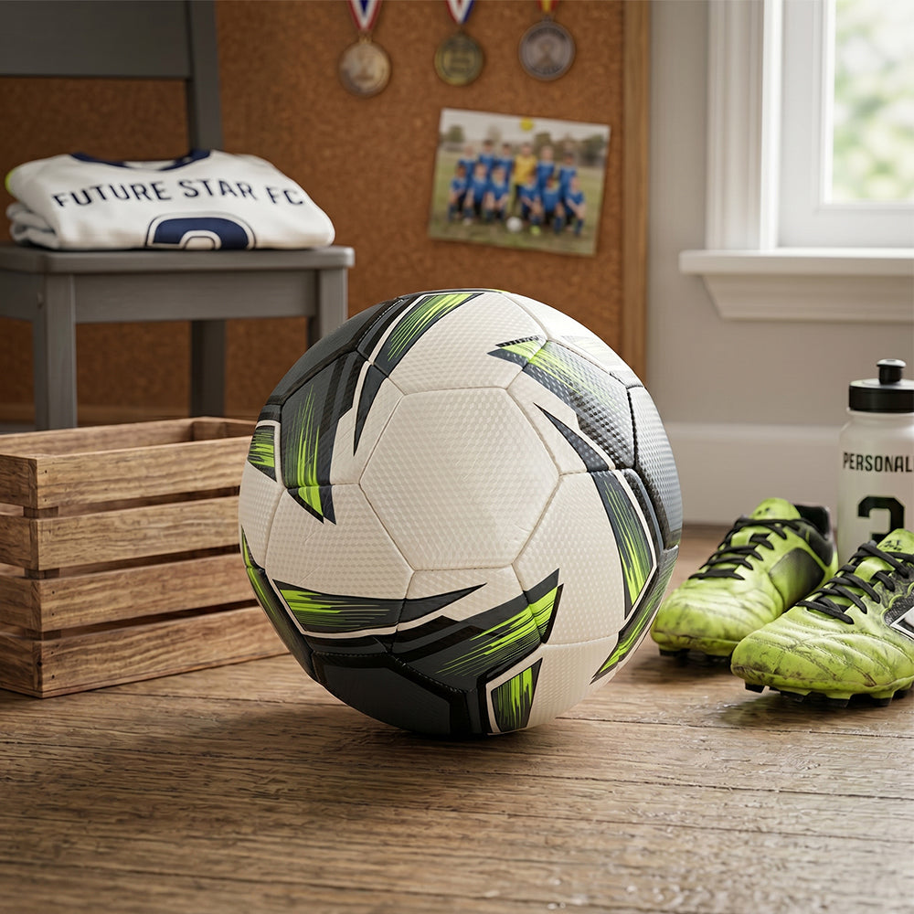 Eazy Kids Size 5 Football – Durable TPU Soccer Ball for Kids, White/Neon Green