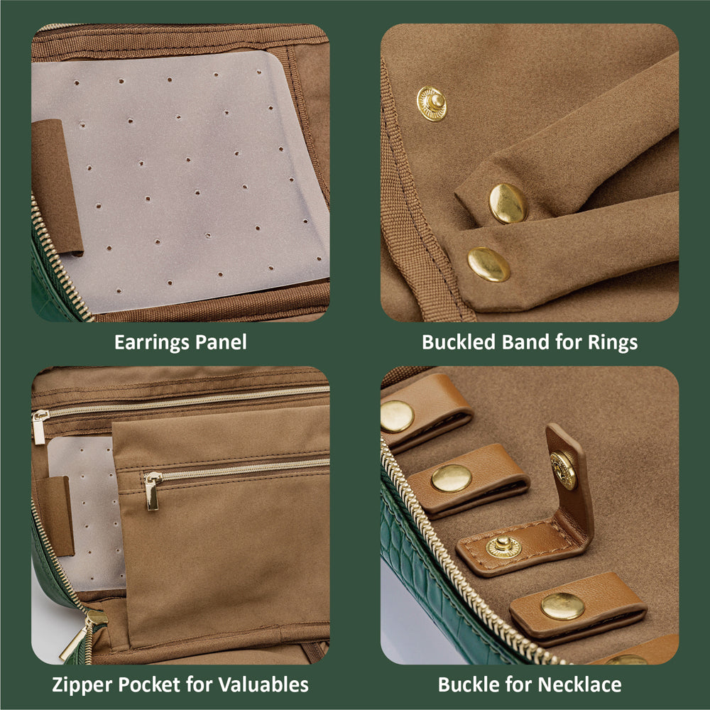 حقيبة تنظيم مجوهرات ألاميدا - لون أخضر تمساح