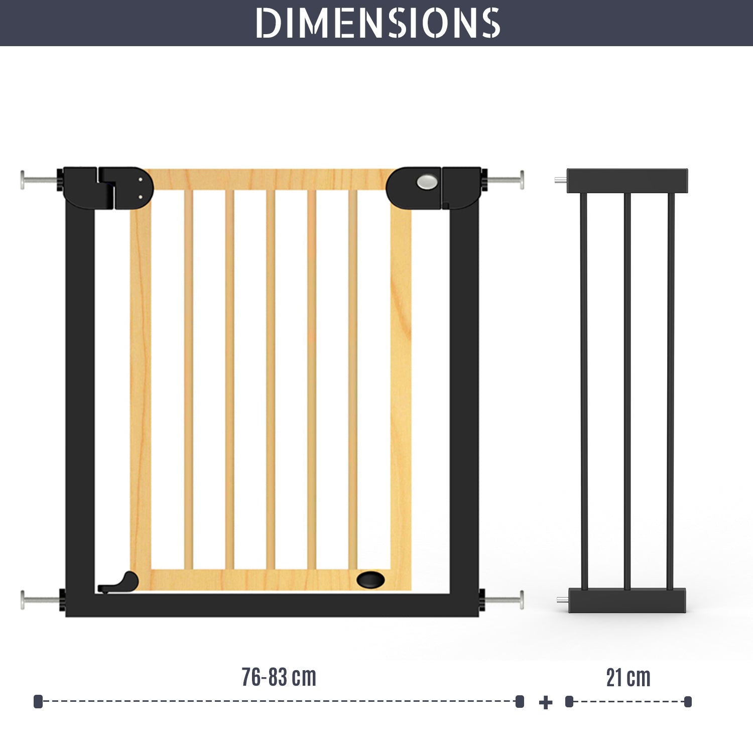BABY SAFE Wooden Safety Gate w/t 21cm Black Extension - Natural Wood