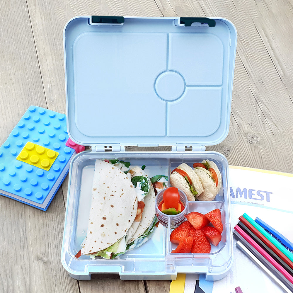 EAZY KIDS 4 Compartment Bento Lunch Box w/Lunch Bag and Steel Food Jar Shark - Blue