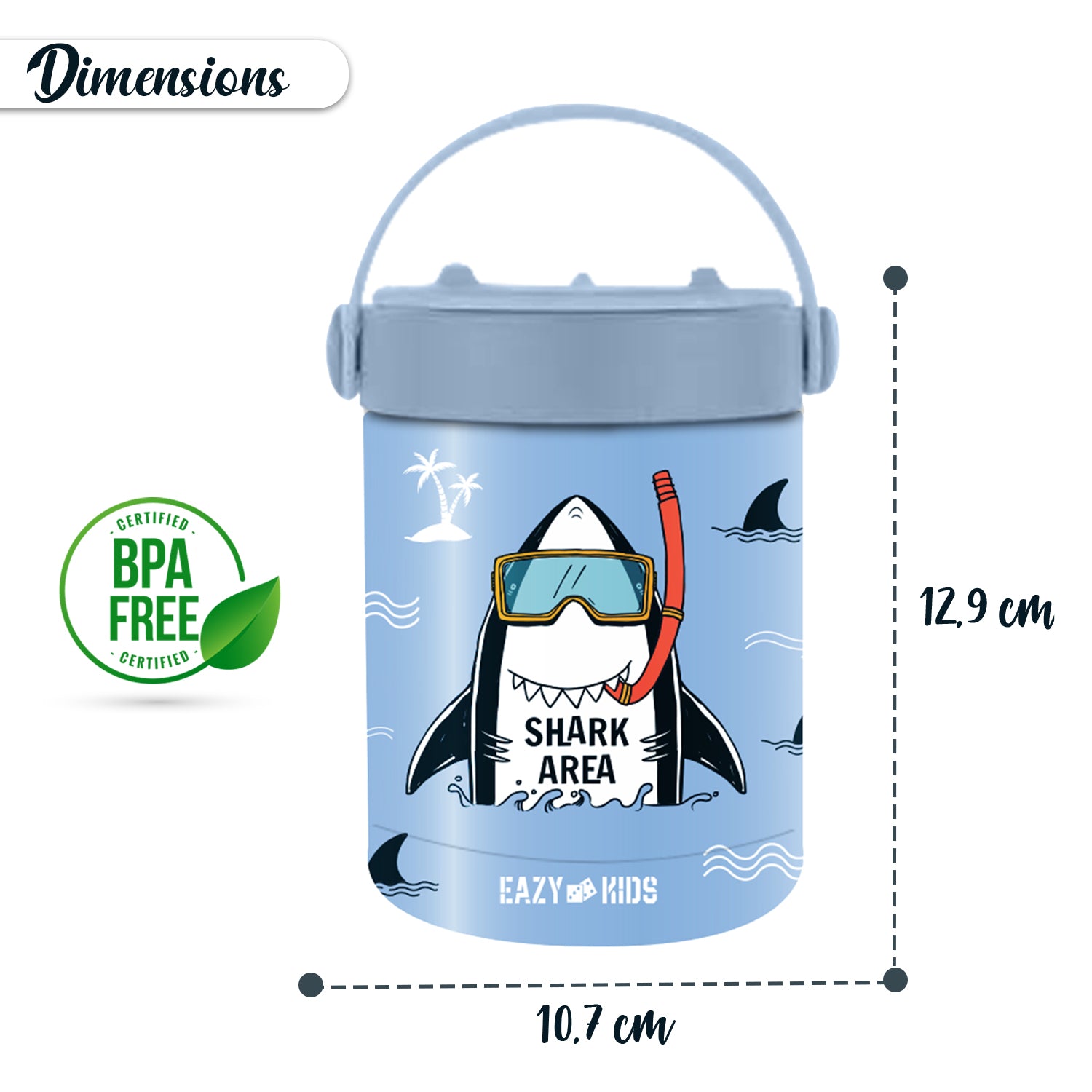 EAZY KIDS 4 Compartment Bento Lunch Box w/Lunch Bag and Steel Food Jar Shark - Blue