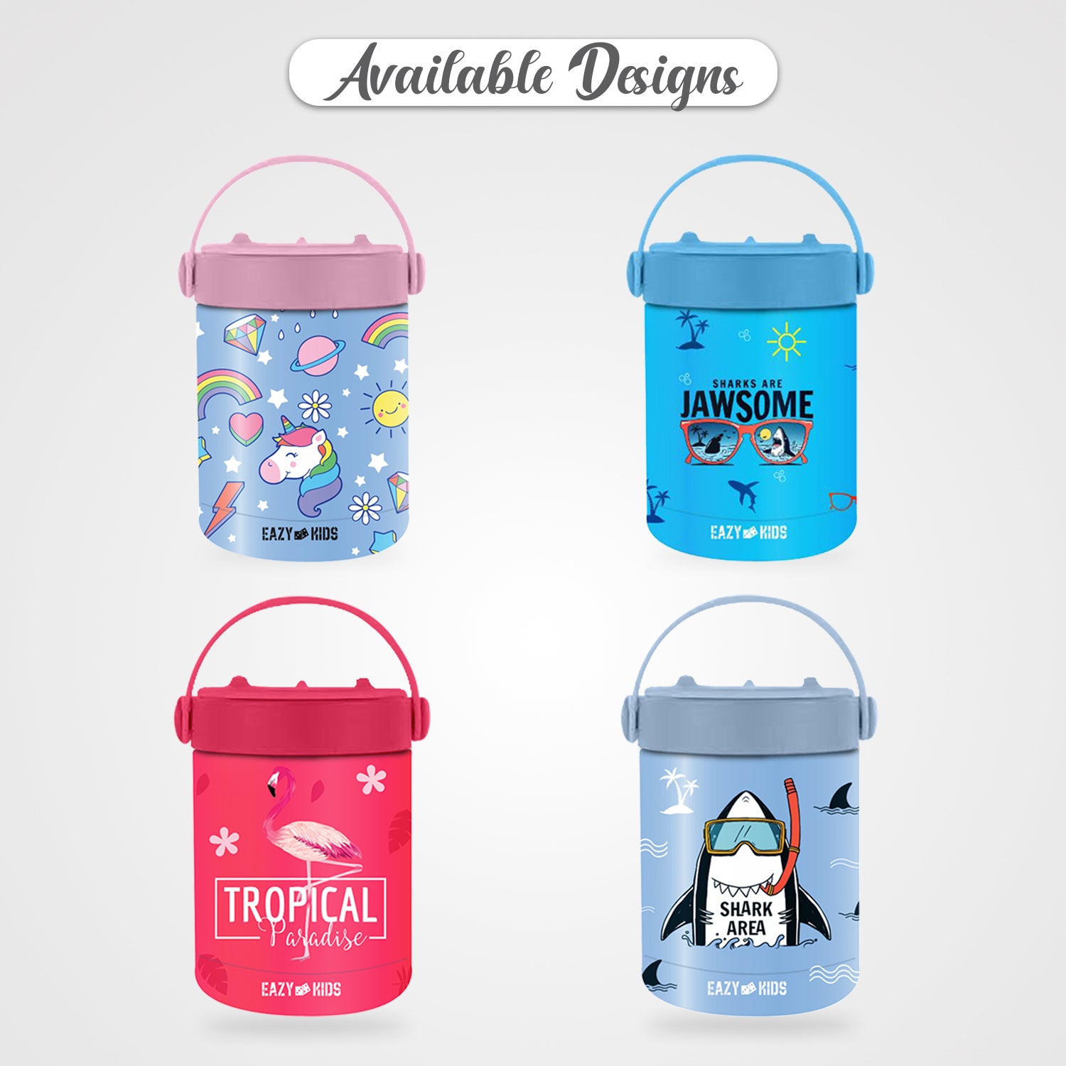 EAZY KIDS 4 Compartment Bento Lunch Box w/Lunch Bag and Steel Food Jar Unicorn - Blue