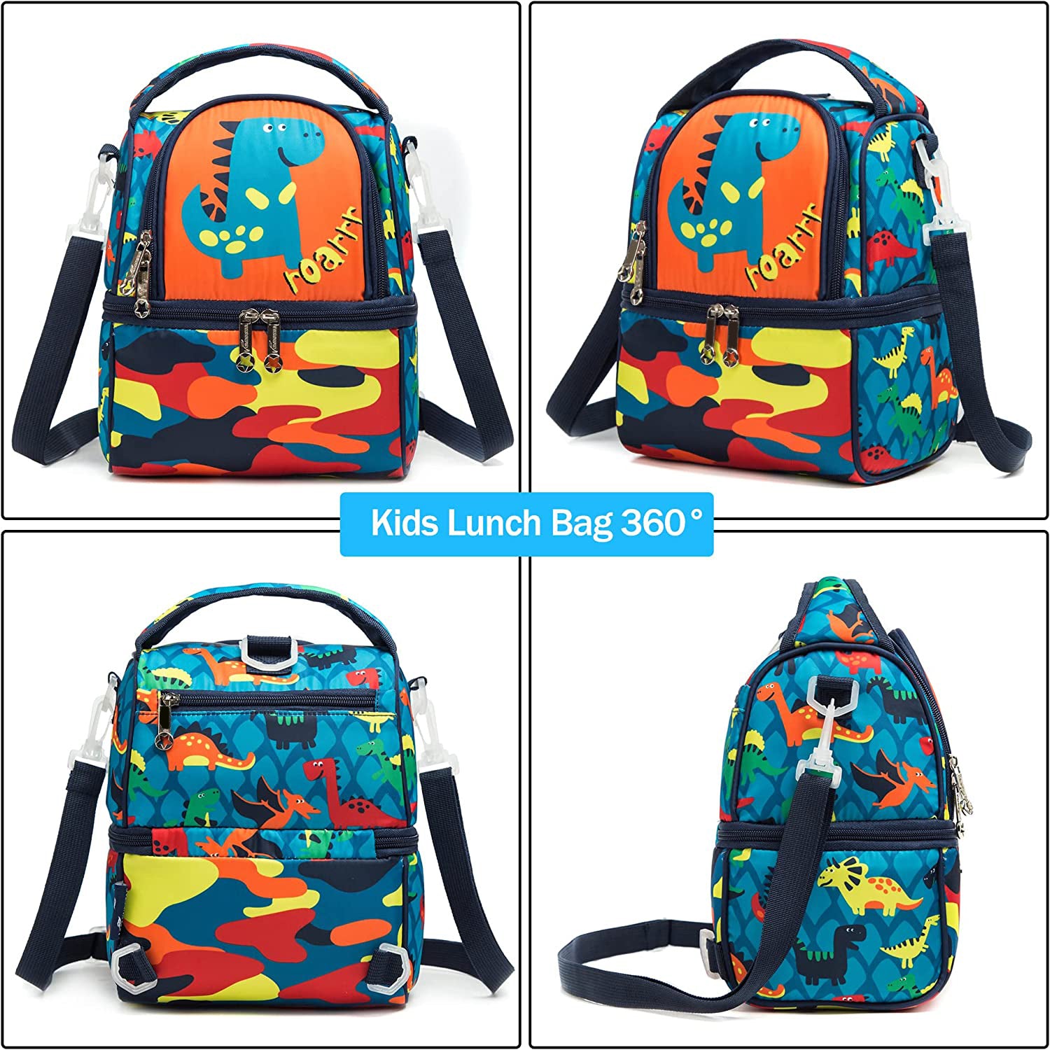 EAZY KIDS Lunch Bag and Activity Backpack Set of 3 Dinosaur - Blue