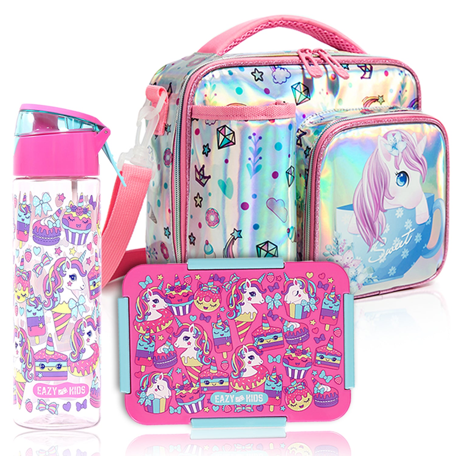 EAZY KIDS Lunch Bag Set of 3 Unicorn - Pink