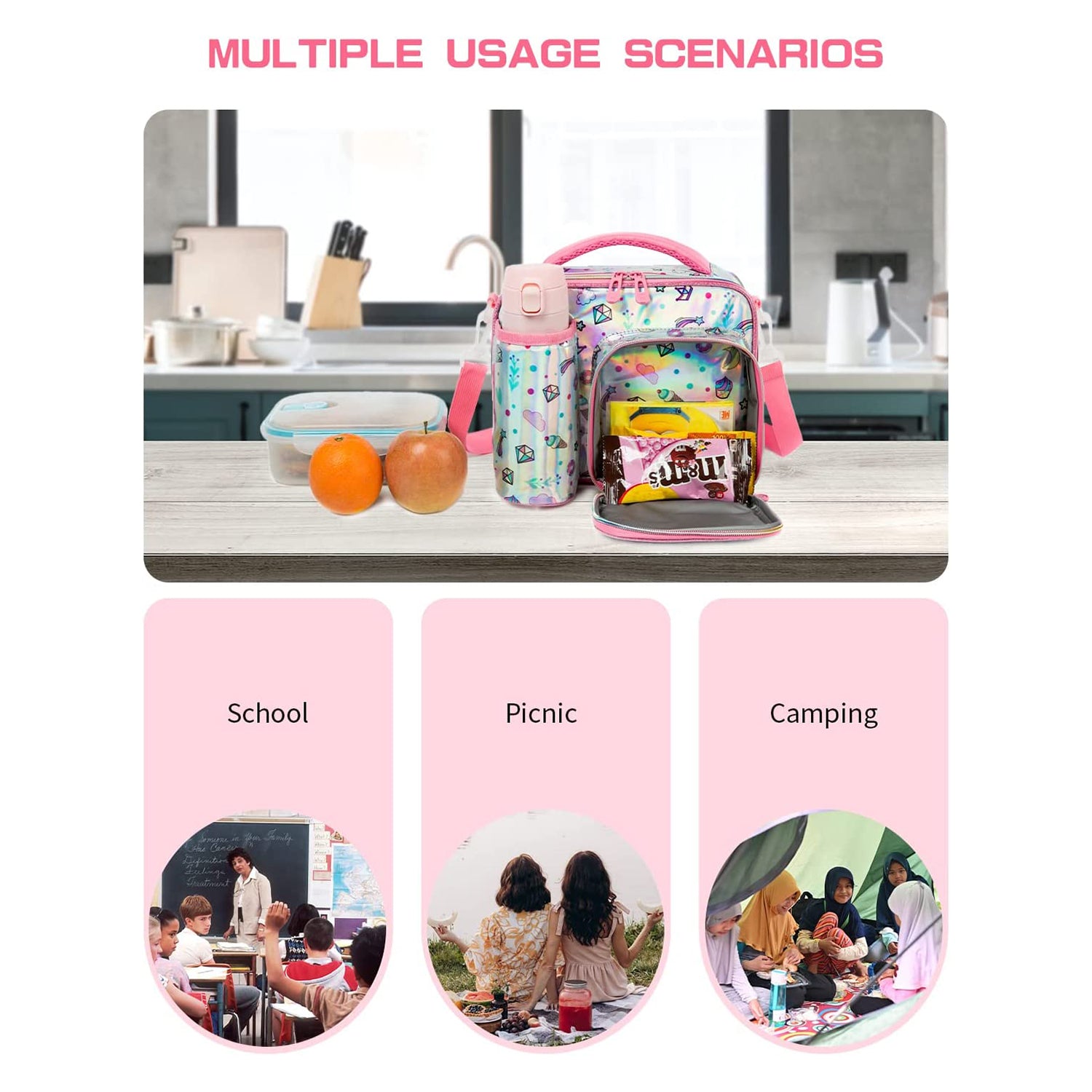 EAZY KIDS Lunch Bag Set of 3 Unicorn - Pink