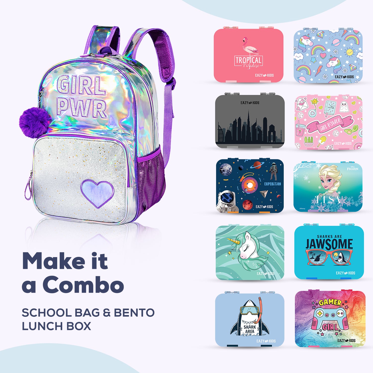 EAZY KIDS Back to School Combo Set of 4 Girl Power - Pink Purple