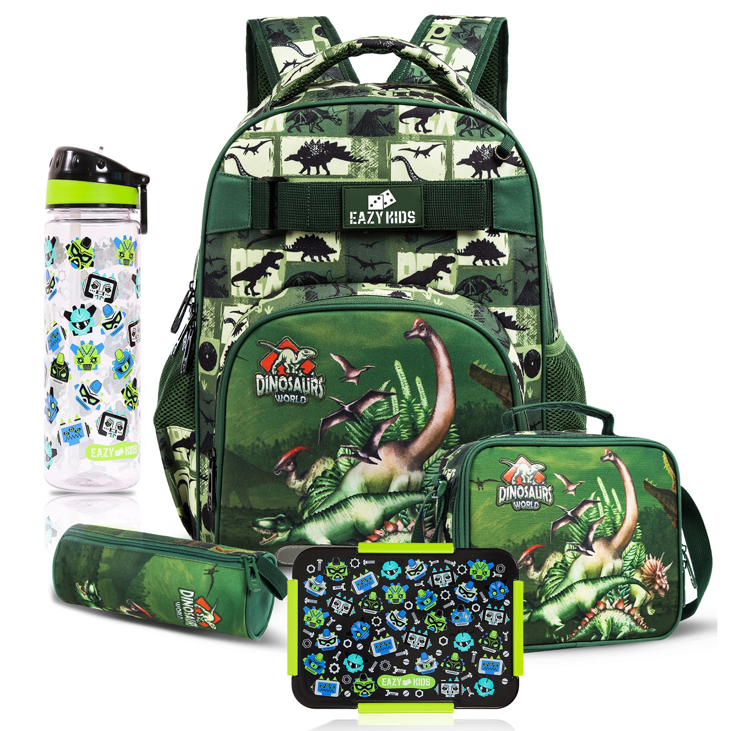 EAZY KIDS Back to School Combo Set of 5 Dinosaur - Black Green