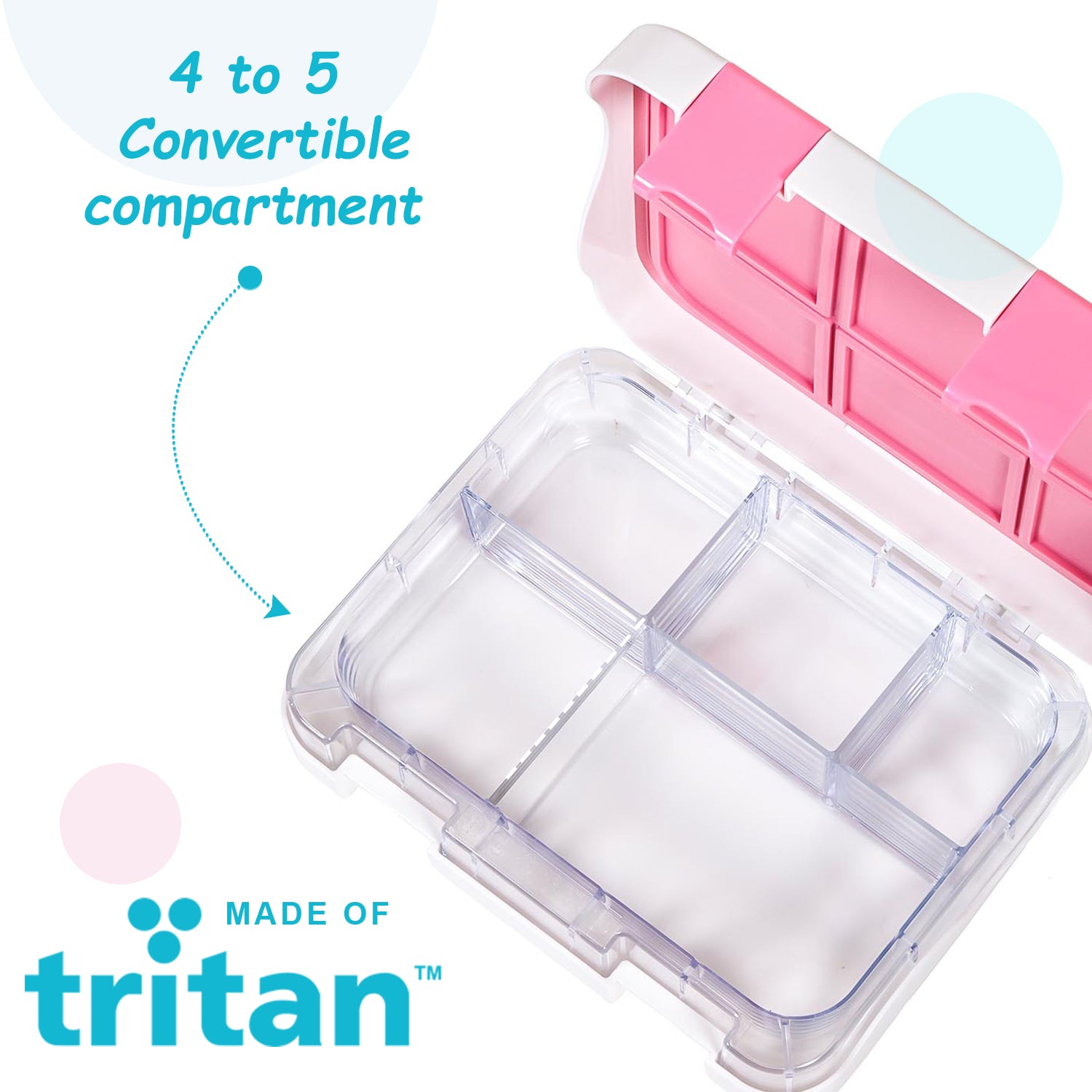 EAZY KIDS 5 & 4 Convertible Bento Lunch Box w/550ml Double Wall Water Bottle and Spoon Fork Set - It's Girl Thing Pink