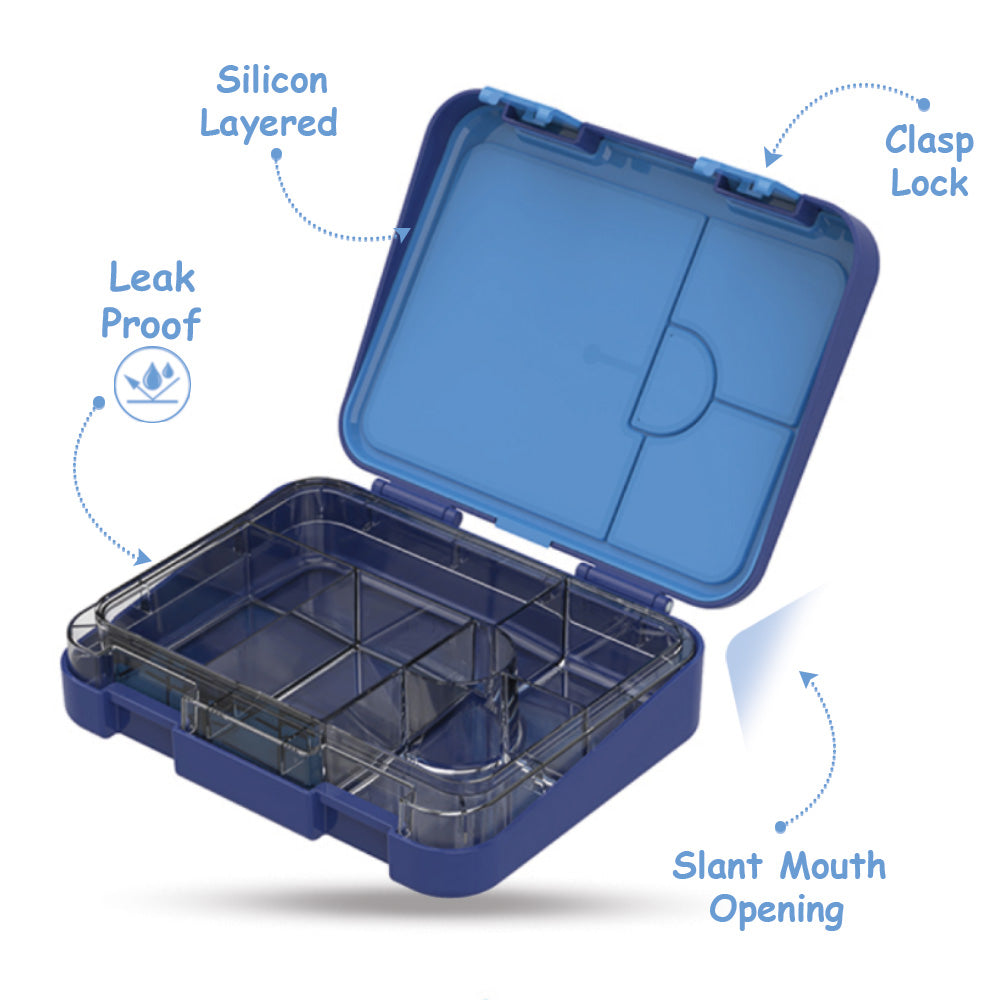 EAZY KIDS 6 & 4 Convertible Bento Lunch Box with Lunch Bag and Sandwich Cutter Set - Outer Space Blue