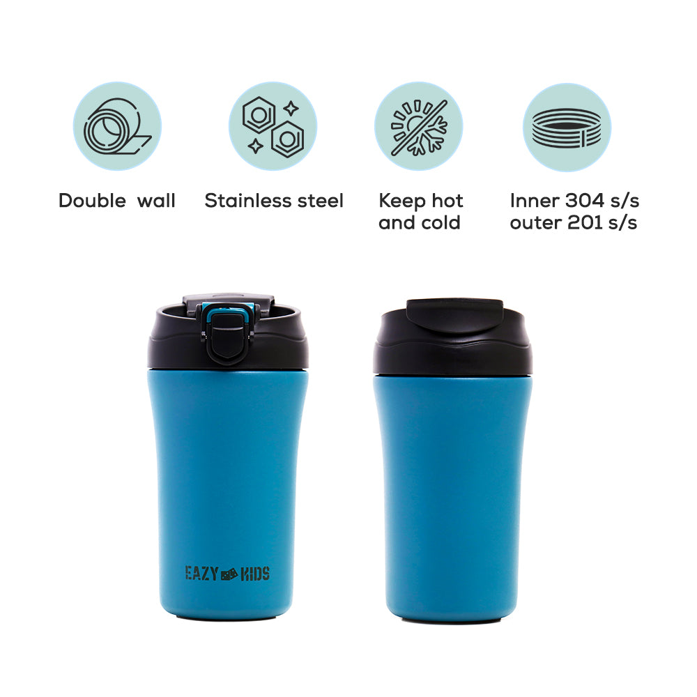 EAZY KIDS 6 & 4 Convertible Bento Lunch Box with Stainless Steel 400ml Water Bottle and Sandwich Cutter Set - Space KSA Blue