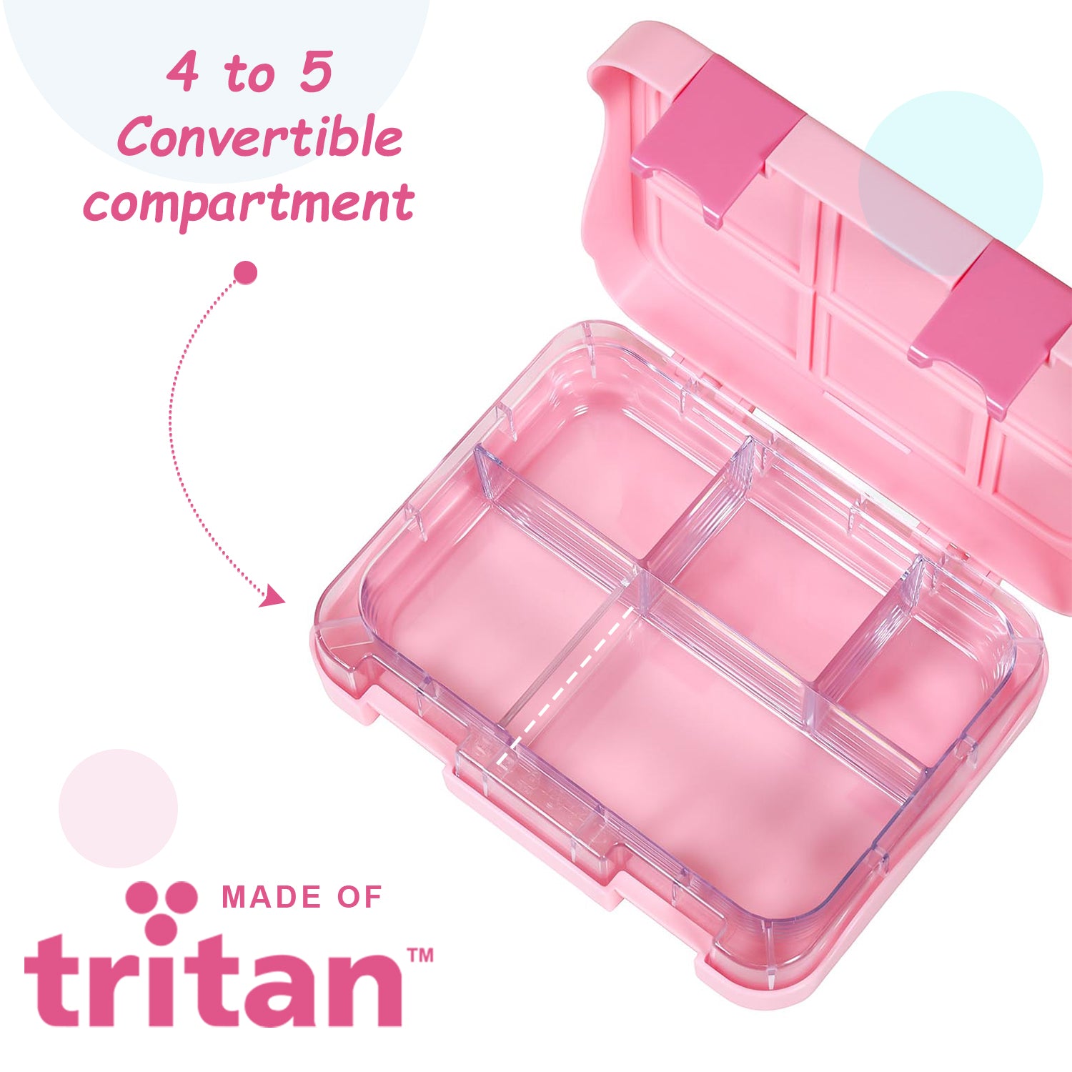 EAZY KIDS 5 & 4 Convertible Bento Lunch Box with Stainless Steel 640ml Water Bottle and Sandwich Cutter Set - Girl Power Pink