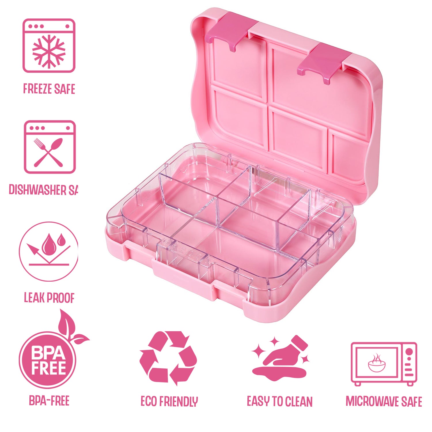 EAZY KIDS 5 & 4 Convertible Bento Lunch Box with Stainless Steel 640ml Water Bottle and Sandwich Cutter Set - Girl Power Pink
