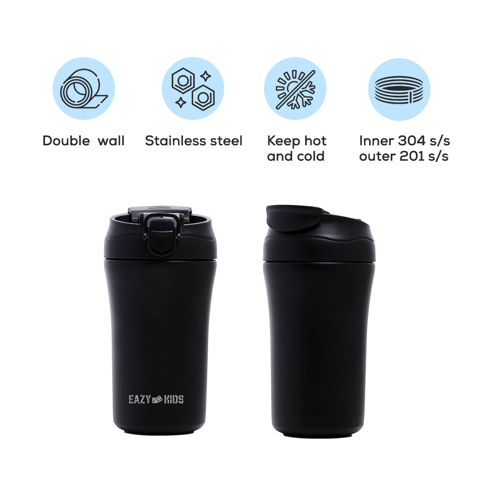 EAZY KIDS 4 & 6 Convertible Bento Lunch Box with Stainless Steel 400ml Water Bottle and Sandwich Cutter Set - Space UAE Blue
