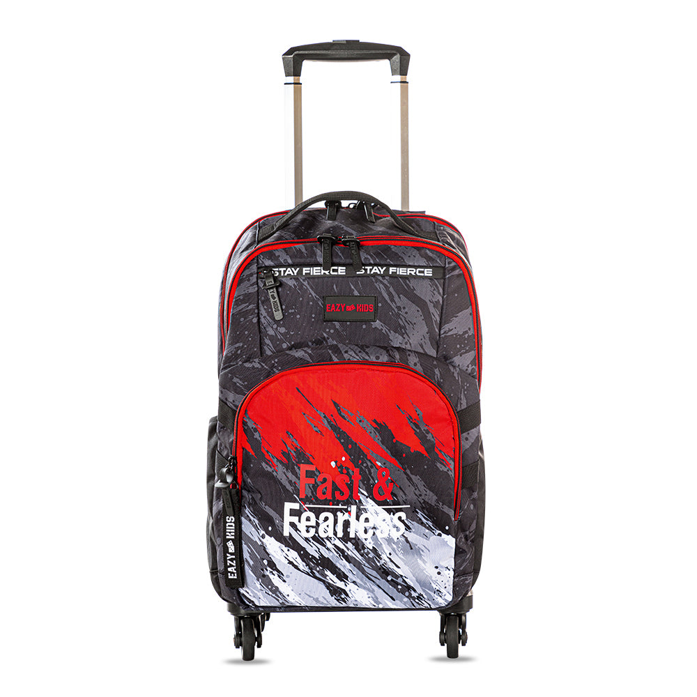 EAZY KIDS 20 inch School Bag w/4 Wheel Trolley, Laptop Compartment - Fast & Fearless Black