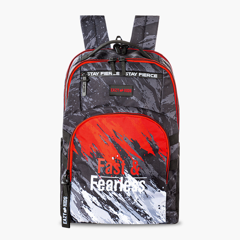 EAZY KIDS 20 inch School Bag w/4 Wheel Trolley, Laptop Compartment - Fast & Fearless Black