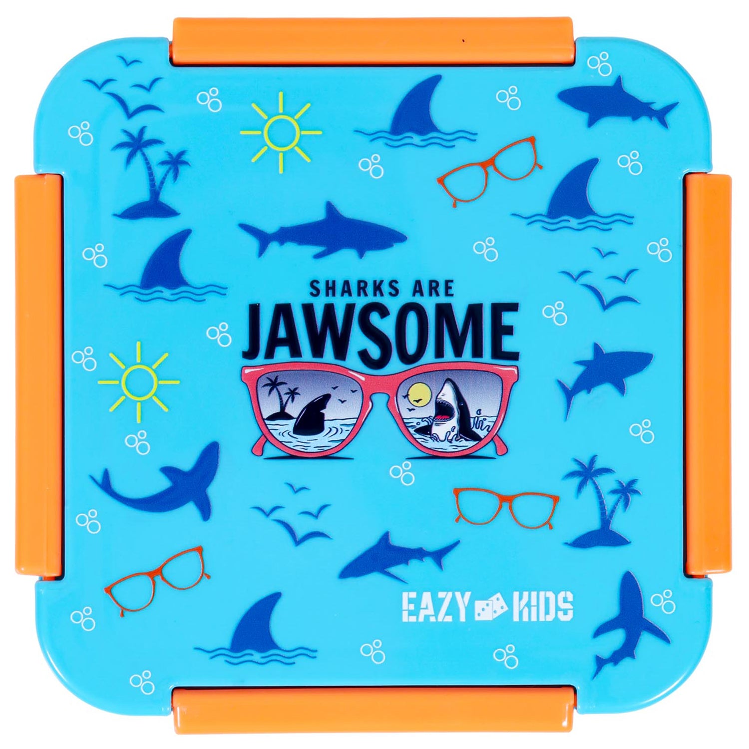 EAZY KIDS Lunch Box Set and Tritan Water Bottle w/2in1 drinking Flip lid and Sipper Unicorn - Blue