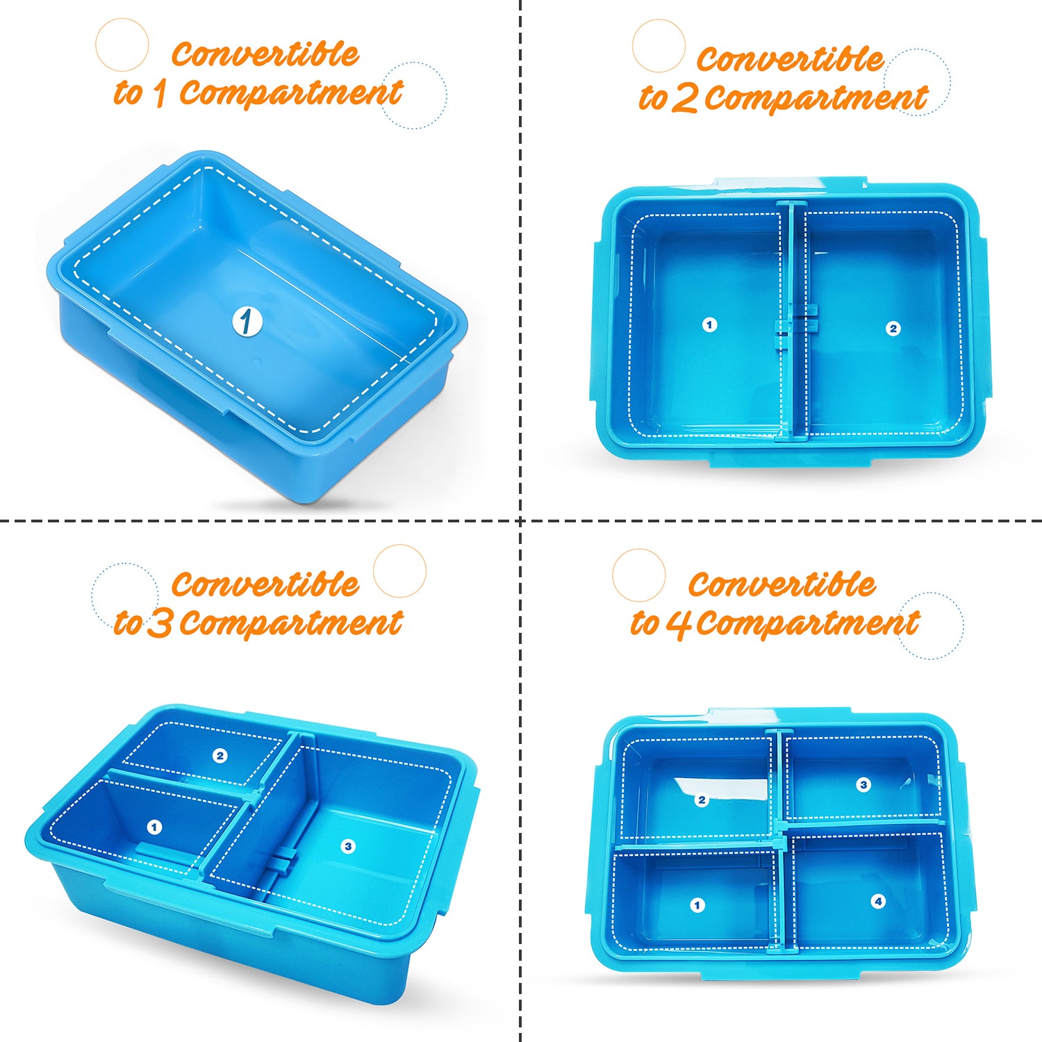 EAZY KIDS Lunch Box Set and Tritan Water Bottle w/2in1 drinking Flip lid and Sipper Unicorn - Blue