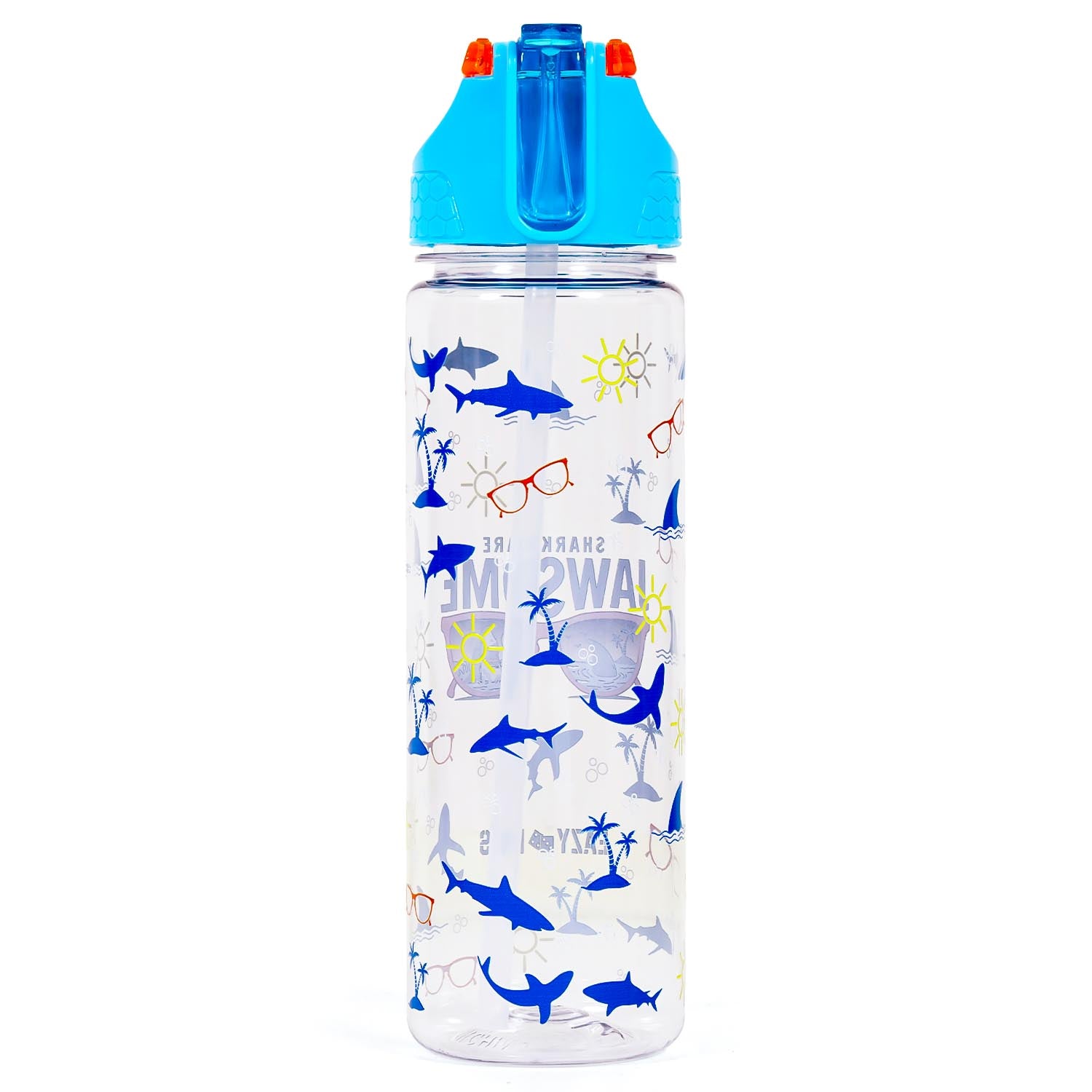 EAZY KIDS Lunch Box and Tritan Water Bottle w/2in1 drinking Flip lid and Sipper Jawsome - Blue