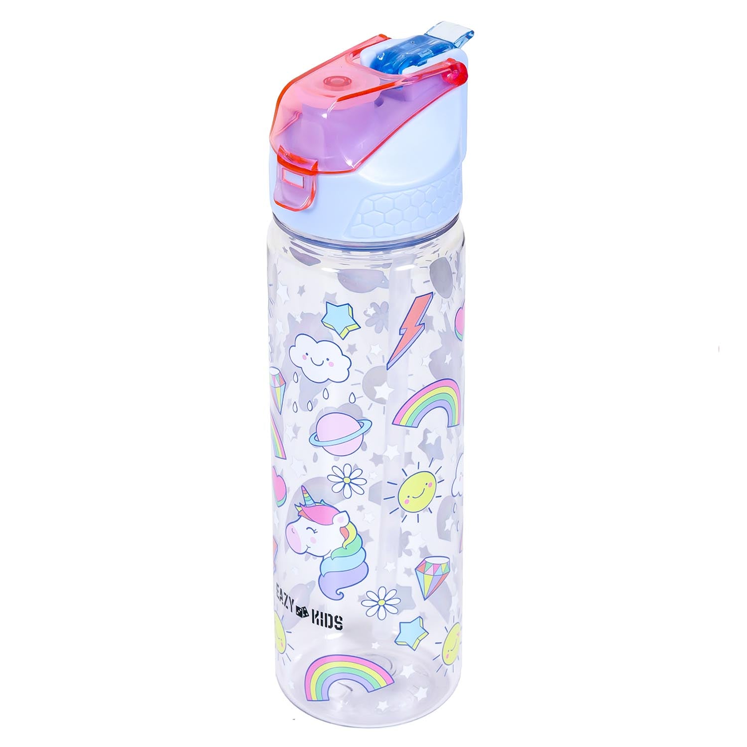 EAZY KIDS Lunch Box and Tritan Water Bottle w/2in1 drinking Flip lid and Sipper Unicorn - Blue