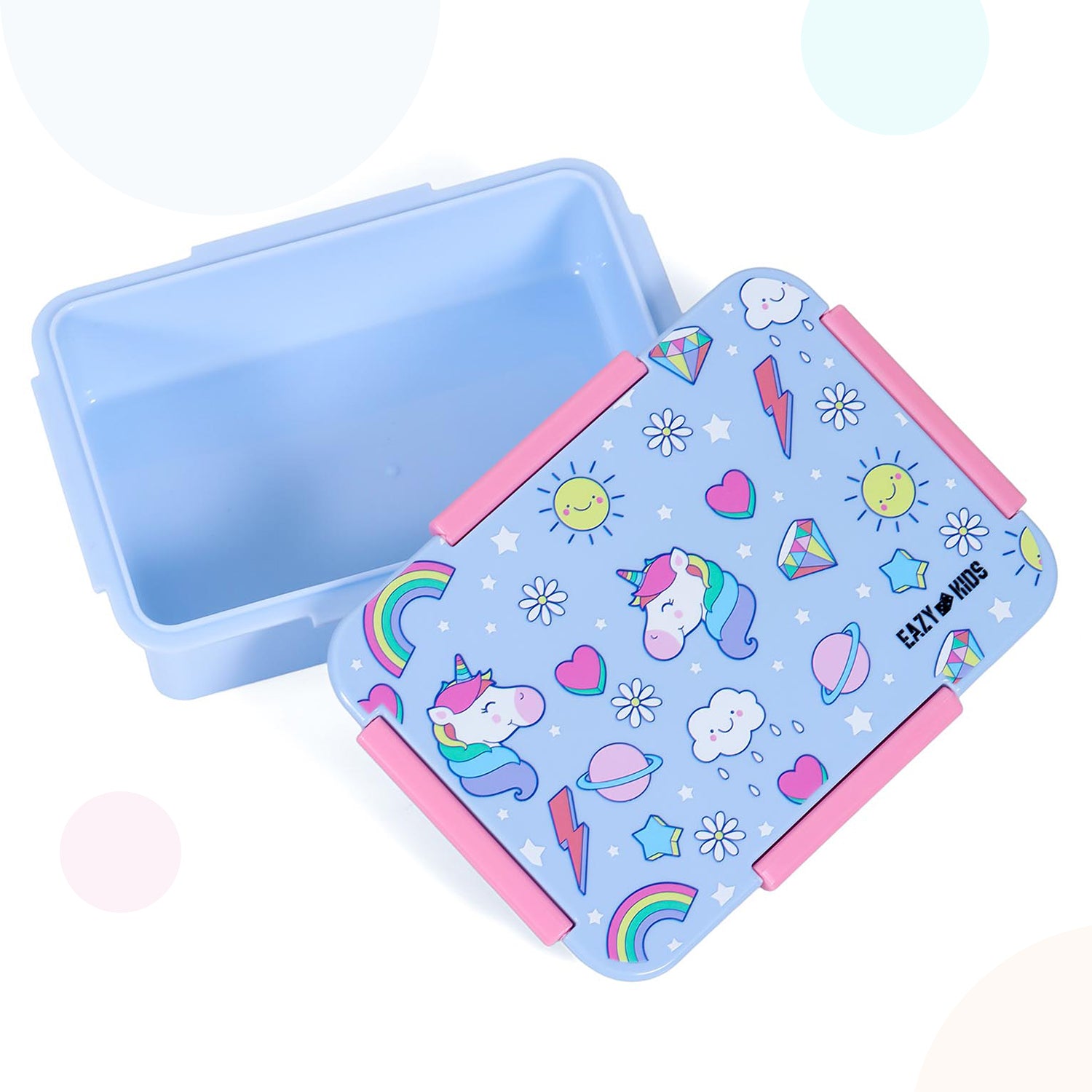 EAZY KIDS Lunch Box and Tritan Water Bottle w/2in1 drinking Flip lid and Sipper Unicorn - Blue
