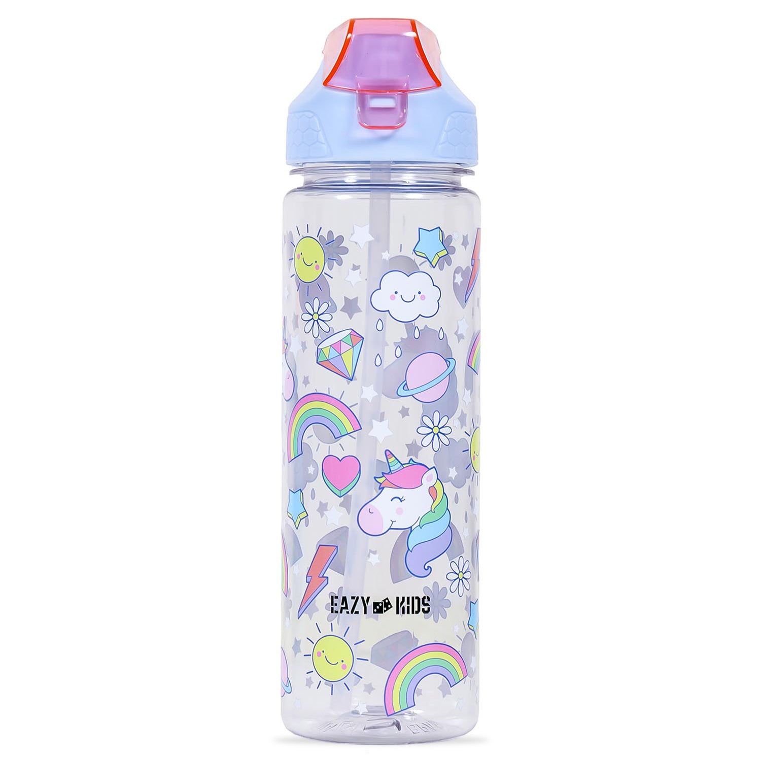 EAZY KIDS Lunch Box and Tritan Water Bottle w/2in1 drinking Flip lid and Sipper Unicorn - Blue