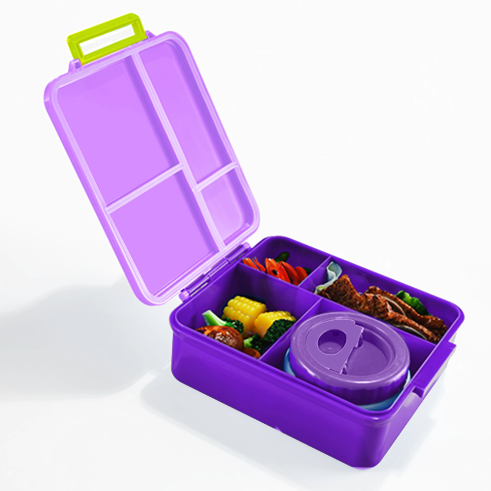 EAZY KIDS Jumbo Bento Lunch Box w/Lunch Bag and Thermos & Dip Jar- Purple