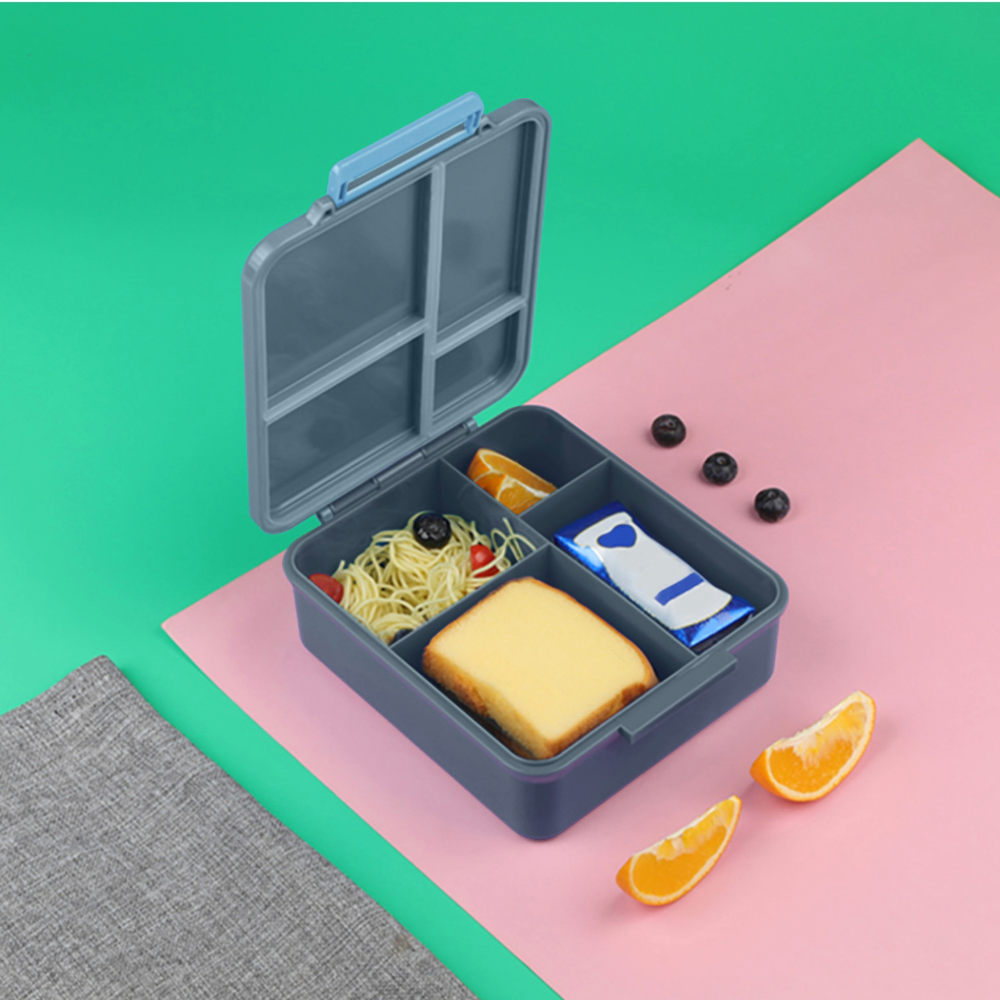 EAZY KIDS Jumbo Bento Lunch Box w/Lunch Bag and Thermos & Dip Jar- Grey