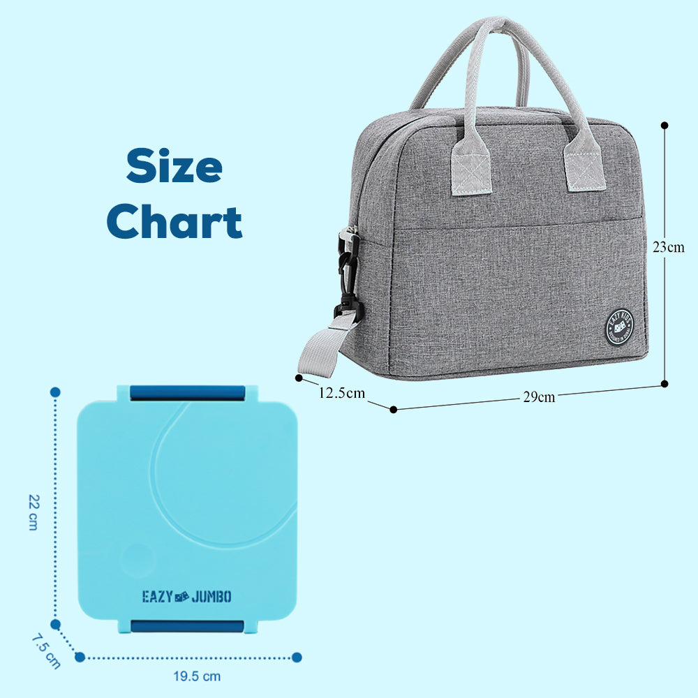 EAZY KIDS Jumbo Bento Lunch Box w/Grey Lunch Bag , Food Jar and Cutlery - Blue