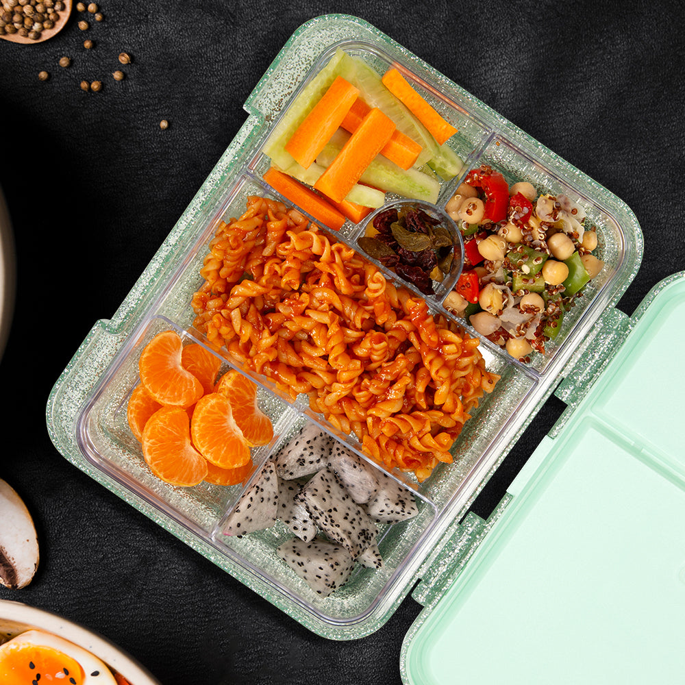 EAZY KIDS 6 & 4 Convertible Bento Lunch Box w/ Lunch Bag - Glitter Green