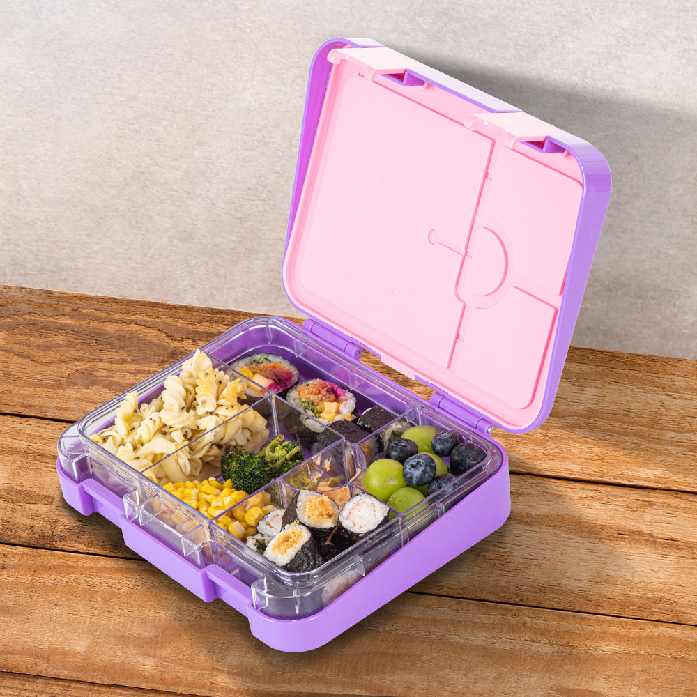 EAZY KIDS 6 & 4 Convertible Bento Lunch Box w/ Lunch Bag, Steel Spoon & Fork Set and Alphabets Sticker - Butterfly Purple