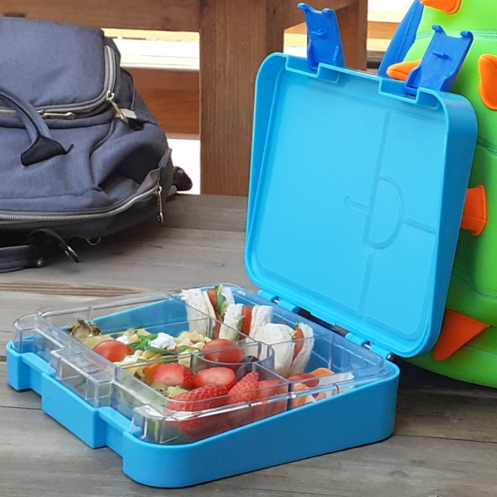 EAZY KIDS Dinosaur 6/4 Compartment Bento Lunch Box w/Lunch Bag - Blue