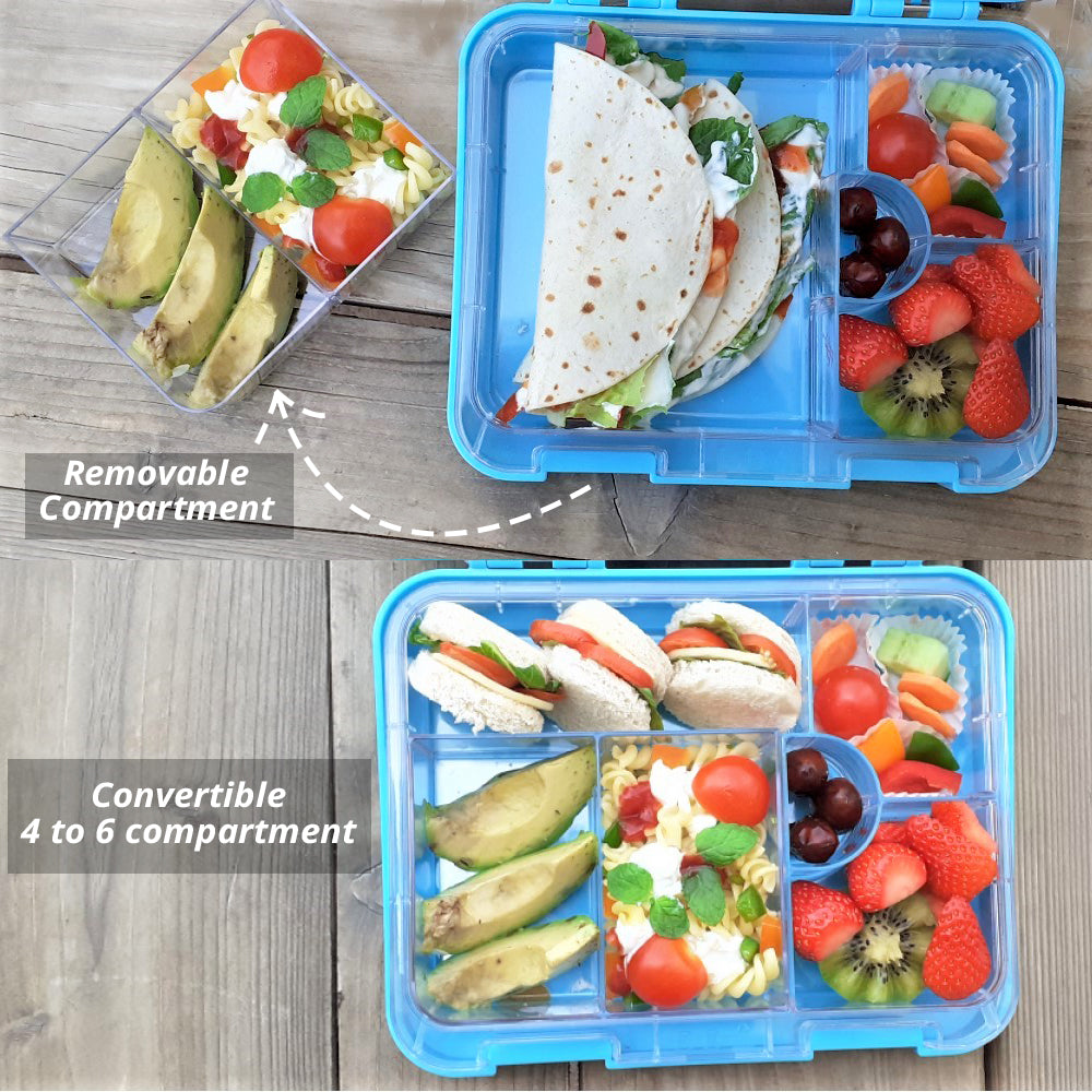 EAZY KIDS Jawsome 6/4 Compartment Bento Lunch Box w/Lunch Bag - Blue