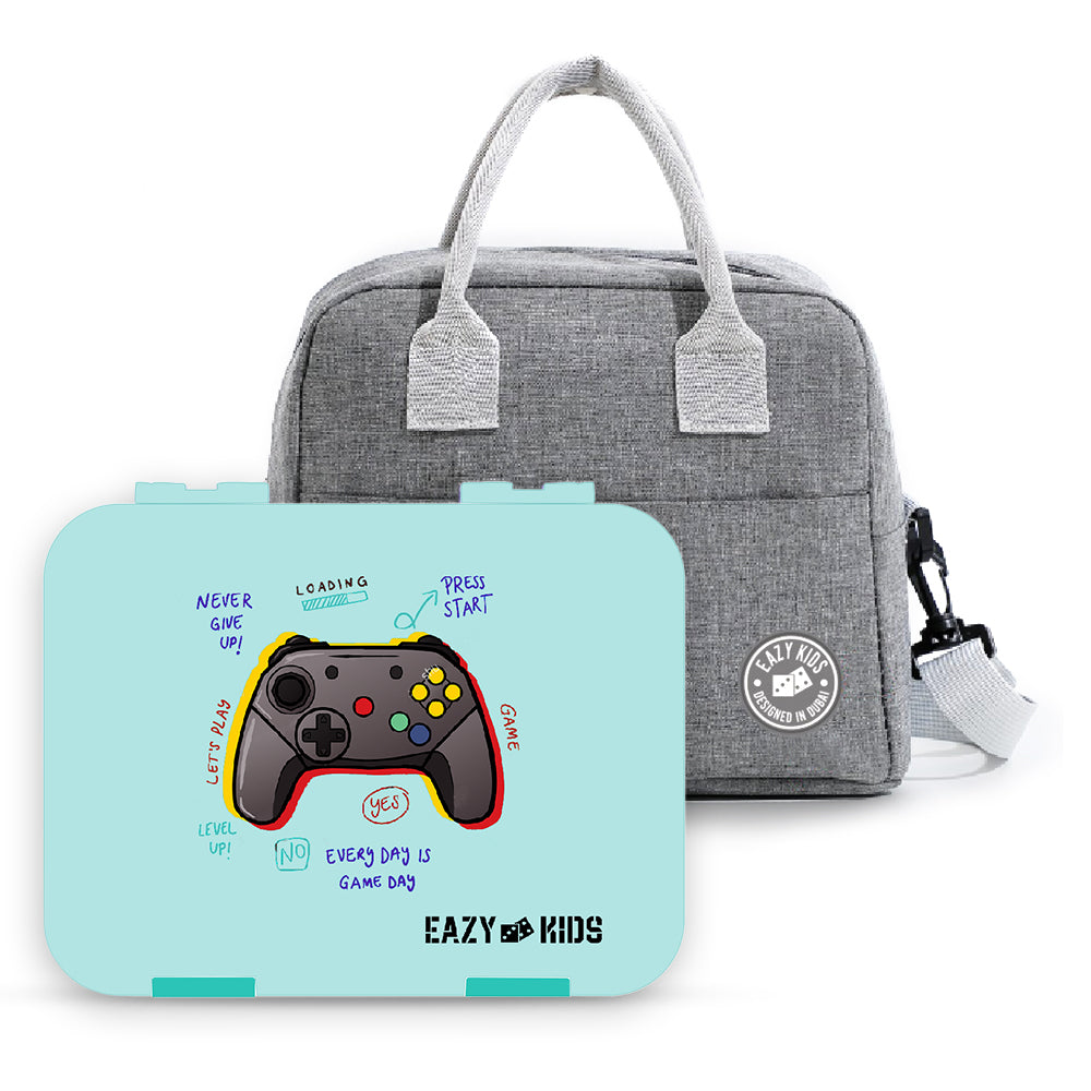 EAZY KIDS PlayStation Green 6 Compartment Bento Lunch Box w/Lunch Bag - Blue