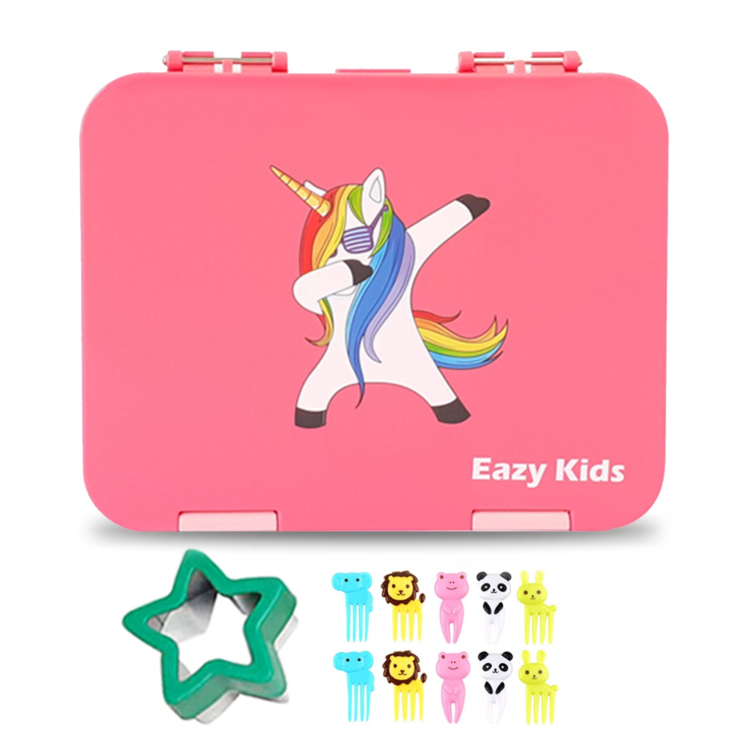 EAZY KIDS Unicorn 6/4 Compartment Bento Lunch Box w/Lunch Bag - Pink