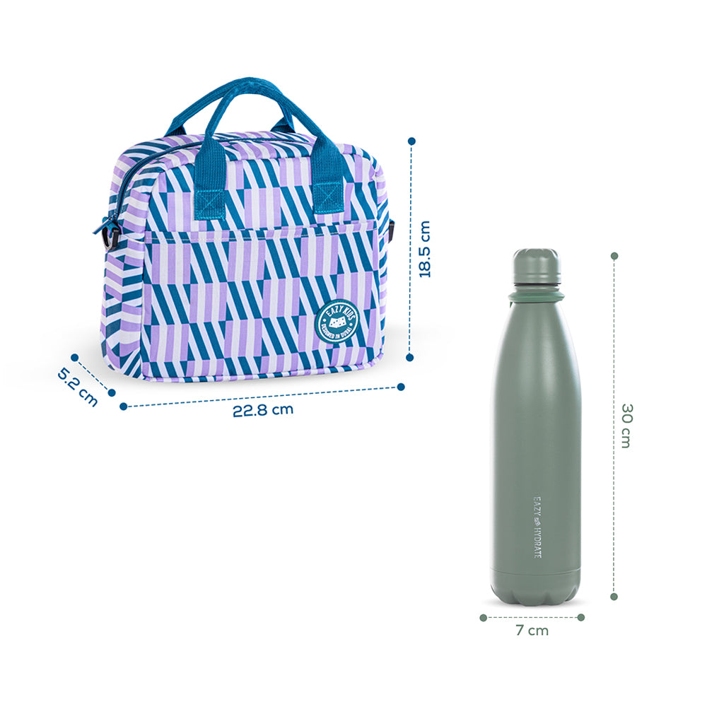 EAZY KIDS Steel Water Bottle w/ Lunch Bag, 1L Green