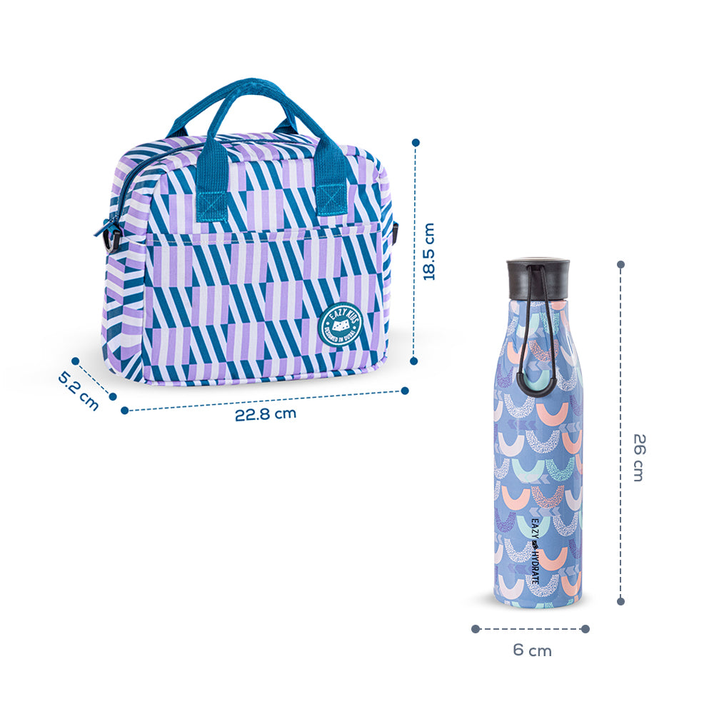 EAZY KIDS Steel Water Bottle w/ Lunch Bag, 760ml Half Moon