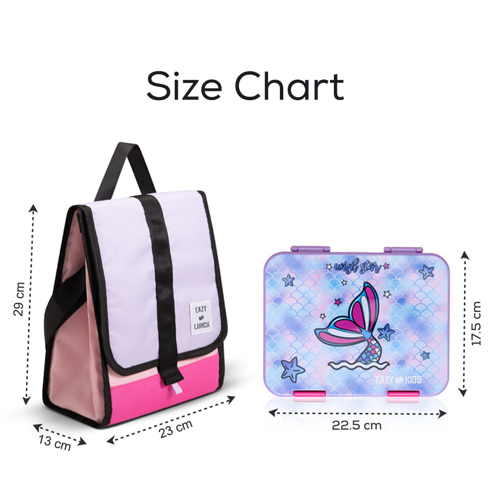 EAZY KIDS 6 & 4 Convertible Bento Lunch Box w/ Lunch Bag, Sandwich Cutter Set - Mermaid Purple