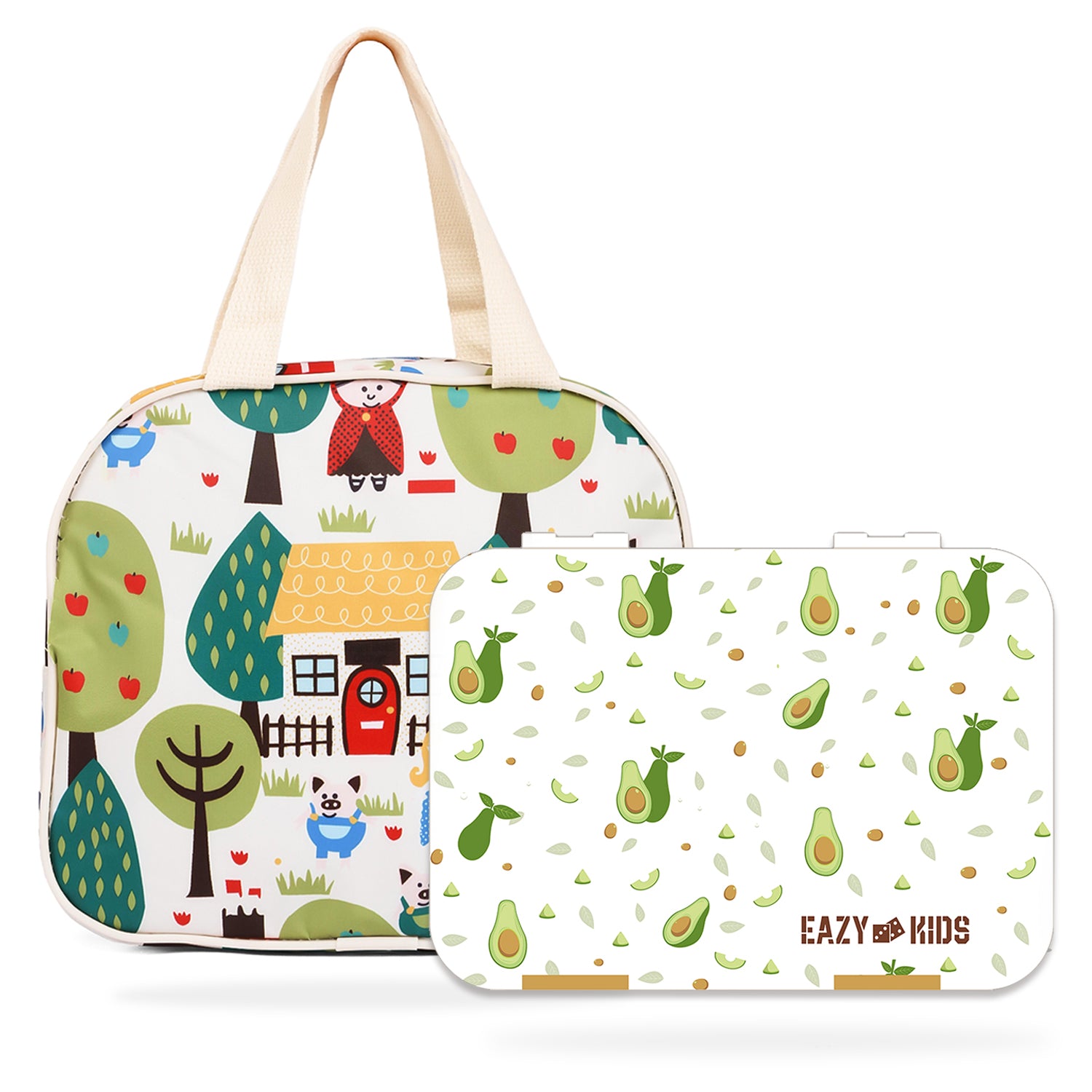 EAZY KIDS Bento Box wt Insulated Lunch Bag & Cutter Set - Combo - Avocado