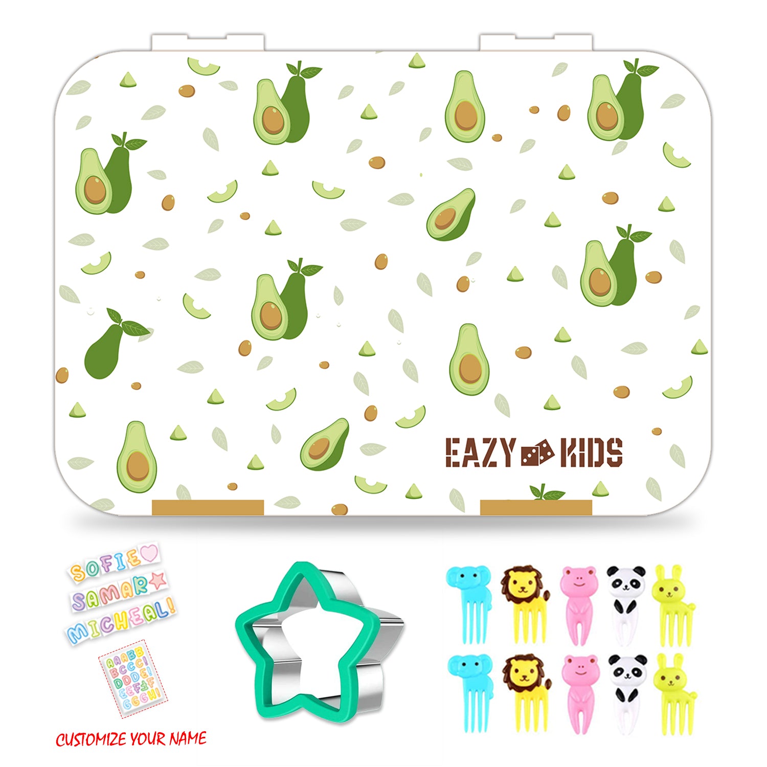 EAZY KIDS Bento Box wt Insulated Lunch Bag & Cutter Set - Combo - Avocado